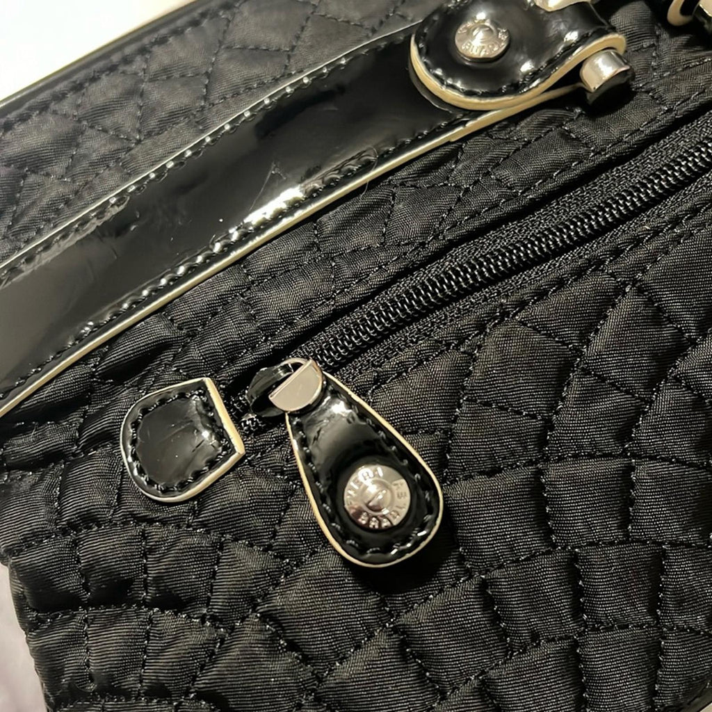 Vera Bradley Quilted Clutch Black Patent Leather Purse with Silver Tone Accents