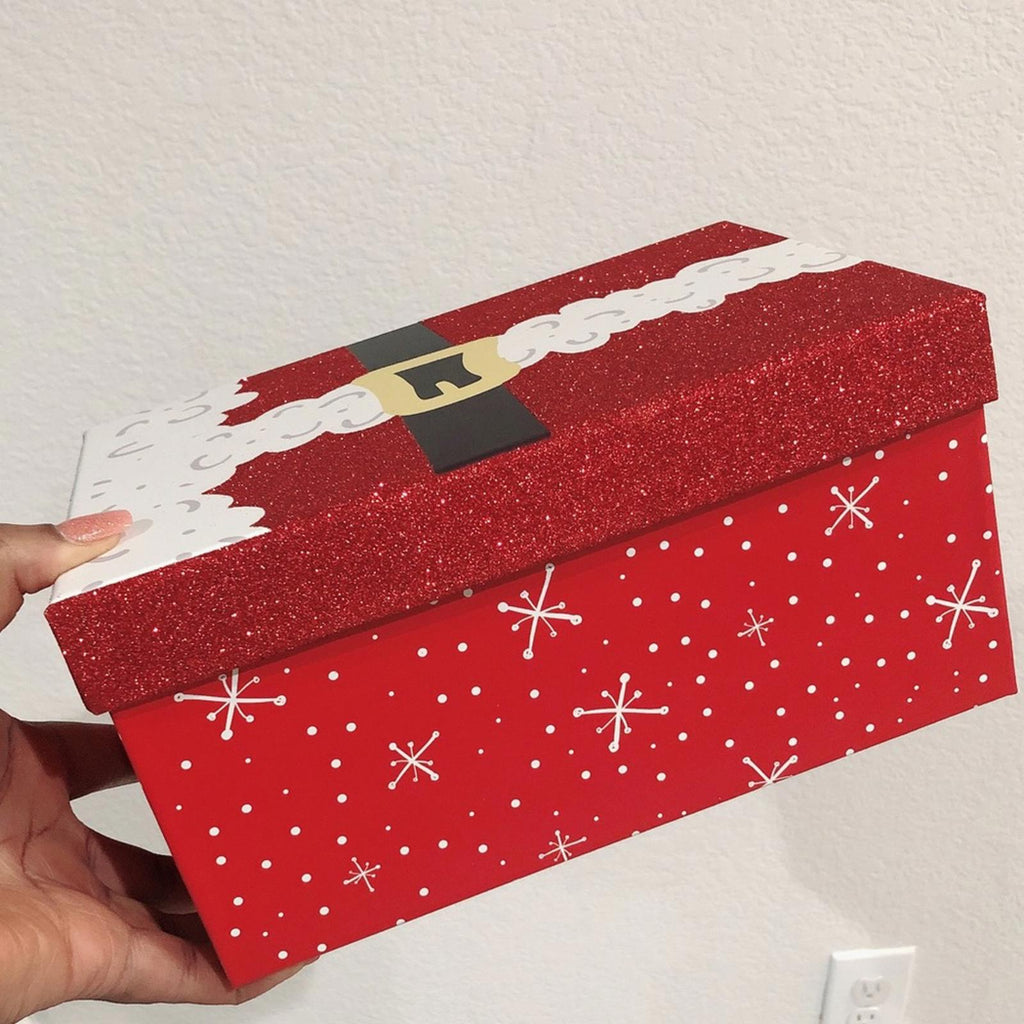 Gift Box Christmas Holiday Storage Red Santa Snowflake Size 9.75”X6.5”X5.0”