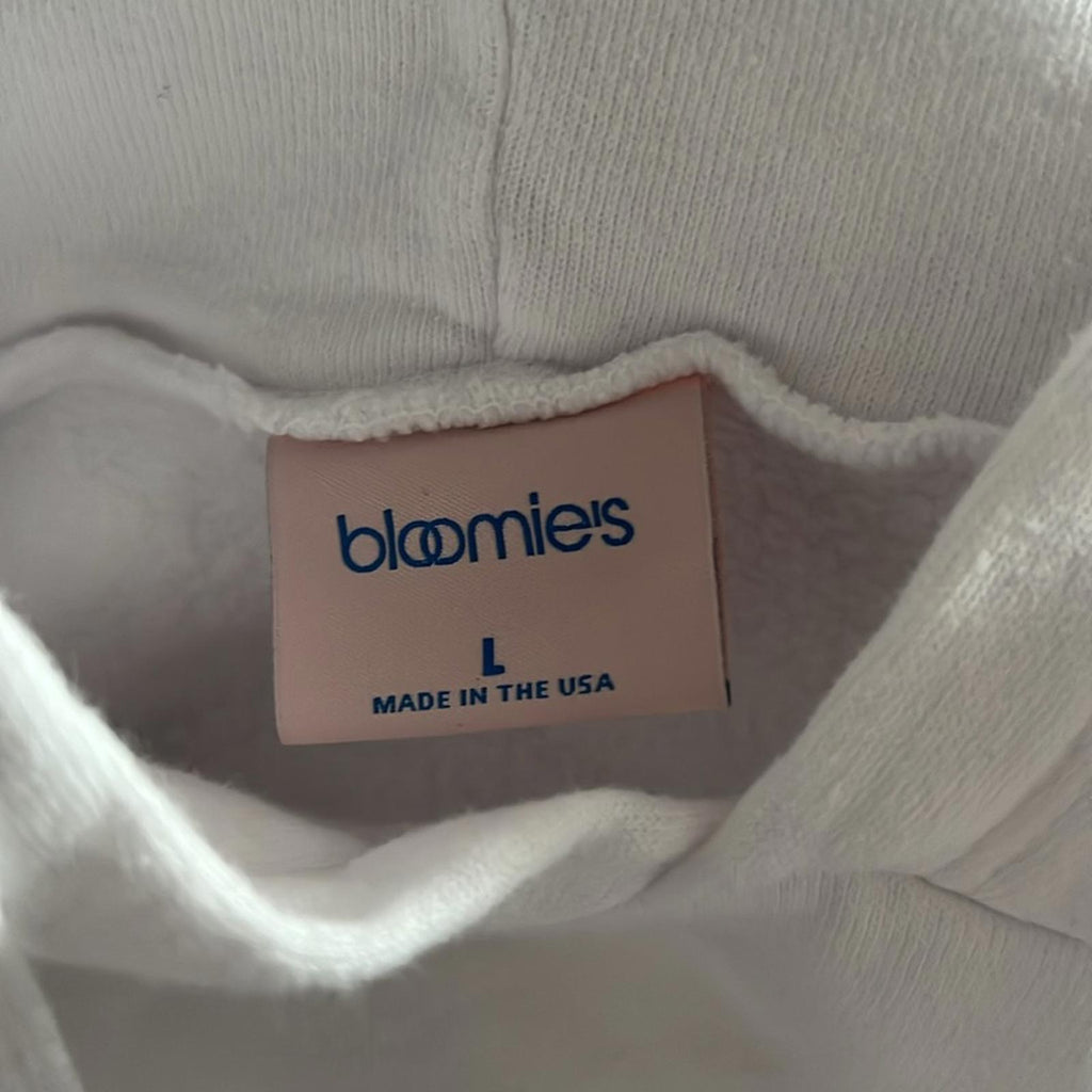 Bloomie's Unisex Beach Club Graphic Hoodie, White Supima Cotton Size L New w/Tag