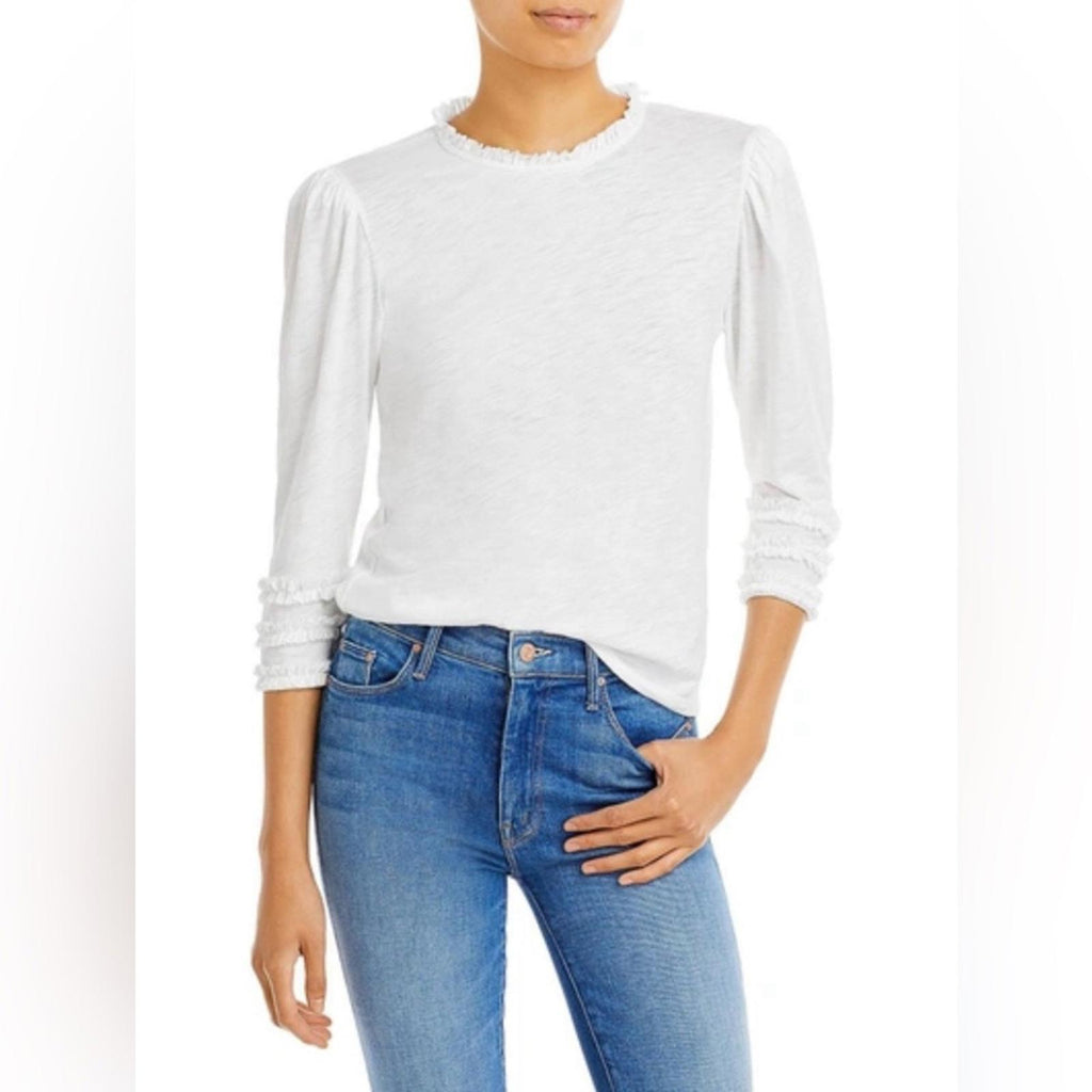 Goldie Pima Cotton Ruffle Trim Tee in White, Size M New w/Tag $125