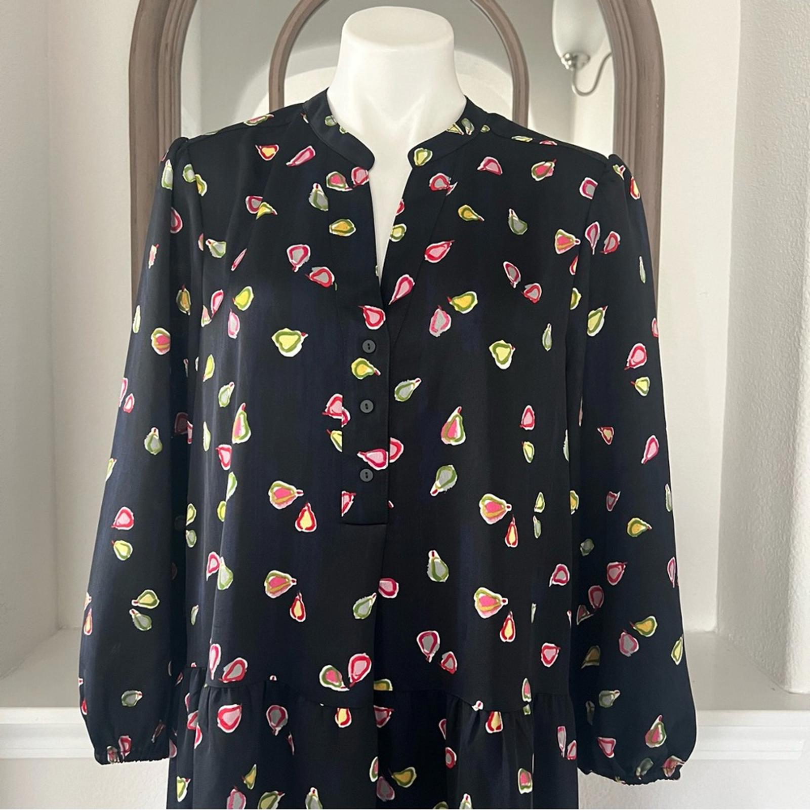 Nic+Zoe Tiered Long-Sleeve Dress w/Mandarin Collar, Black Multi, Size L NWT $188