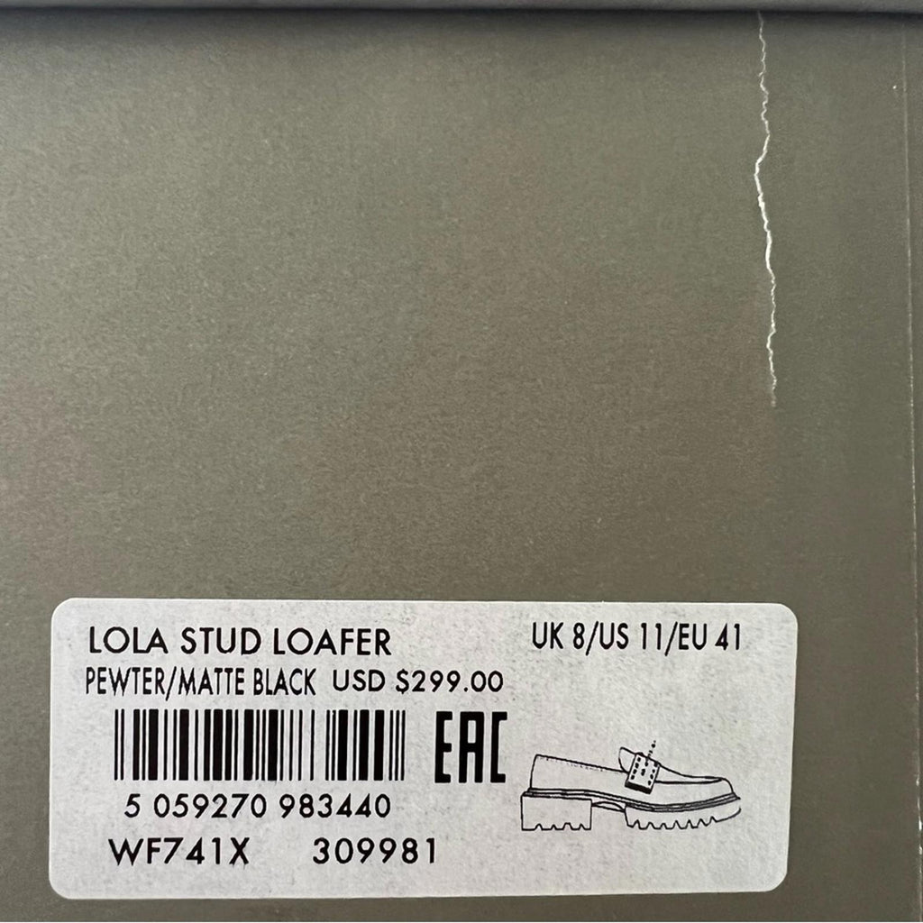 AllSaints Lola Studded Apron Toe Loafers, Pewter Size EU41 (Sold Out) New in Box