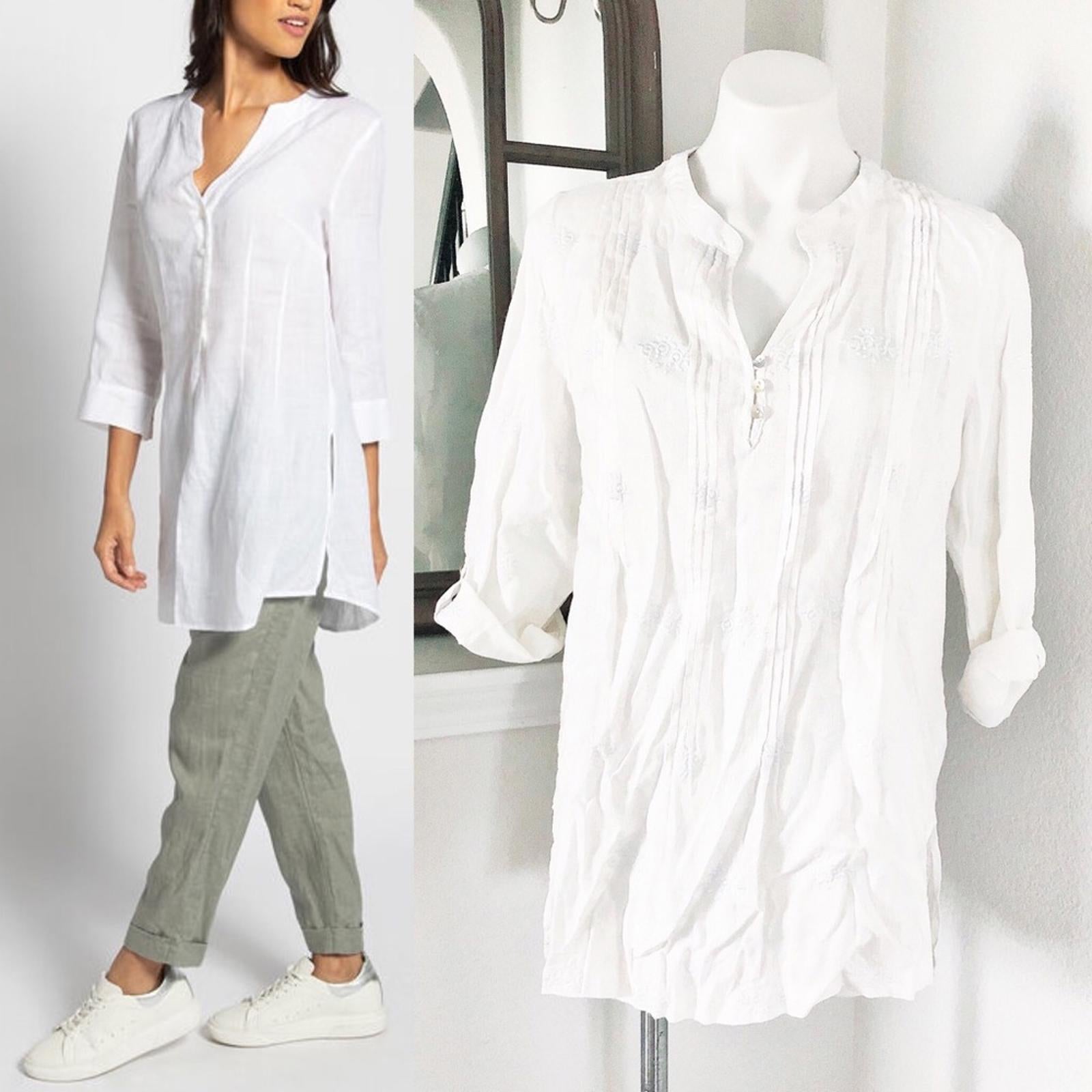 Anthropologie’s Cynthia Rowley Linen Shirt Tunic in White, Size L