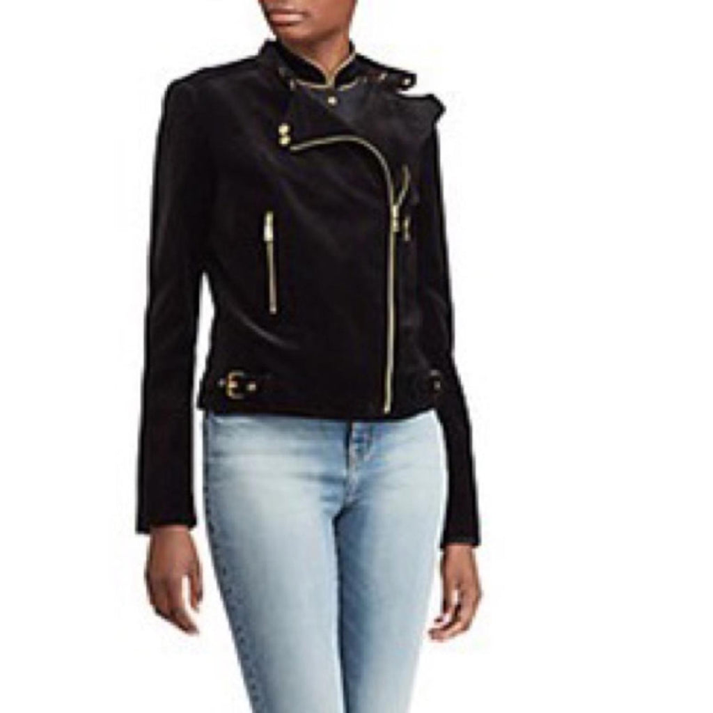 Lauren Ralph Lauren Stretch-Velvet Moto Jacket Cotton, Size 16 NEW Retail $295