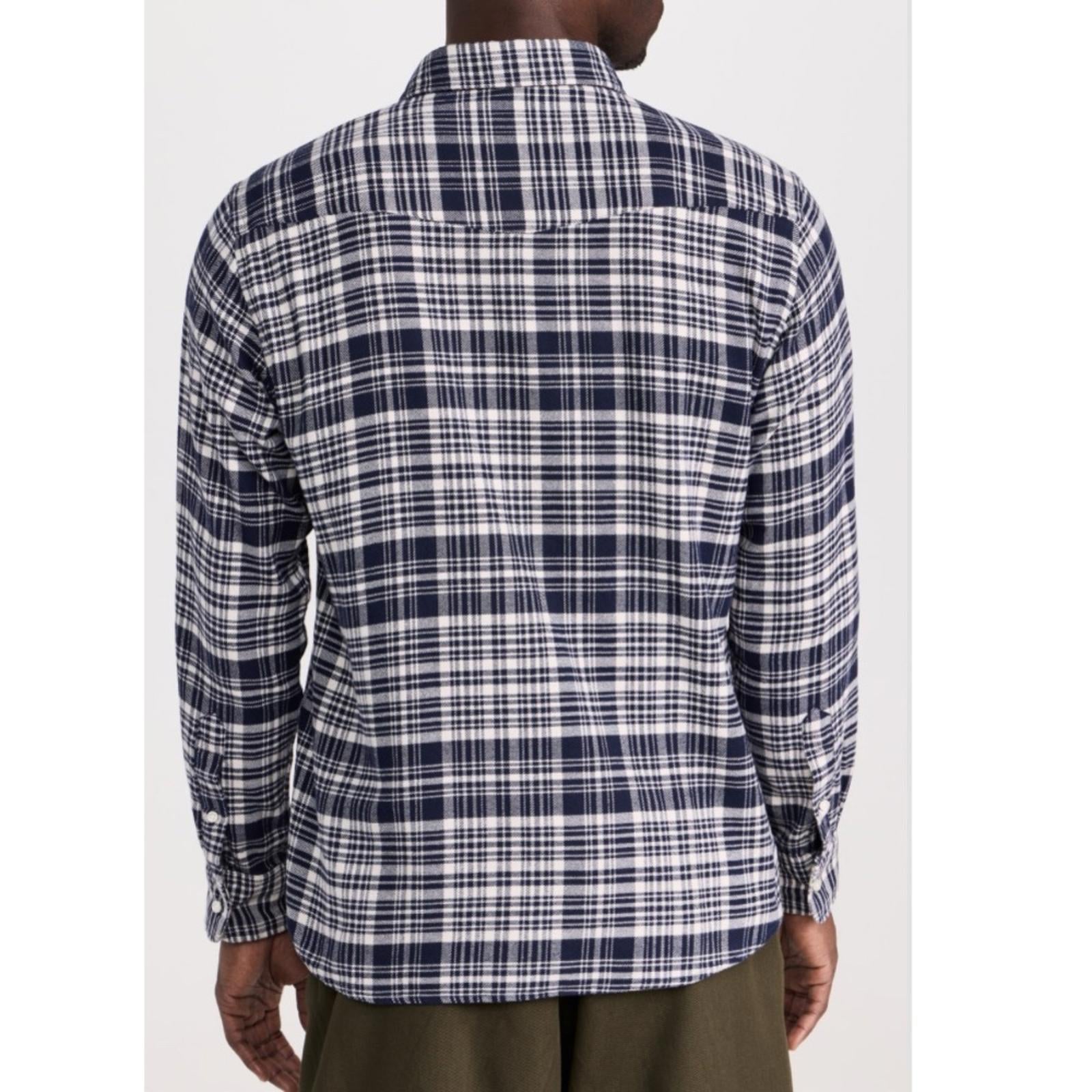 Officine Générale Giacomo Twill Check Shirt in Écru/Navy, Size S, NEW