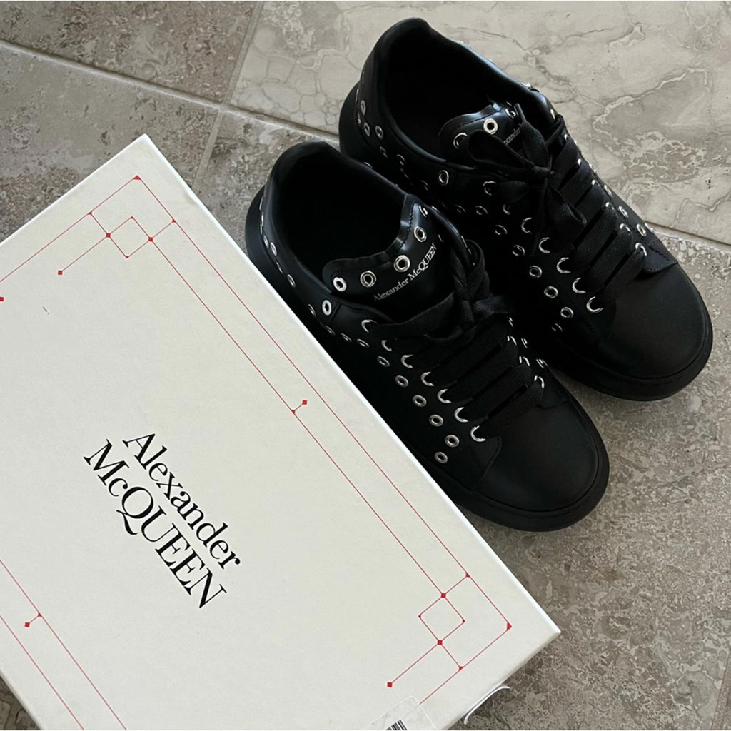 Alexander McQueen Oversized Eyelet Detail Sneakers in Black, Size 42 NEW in Box