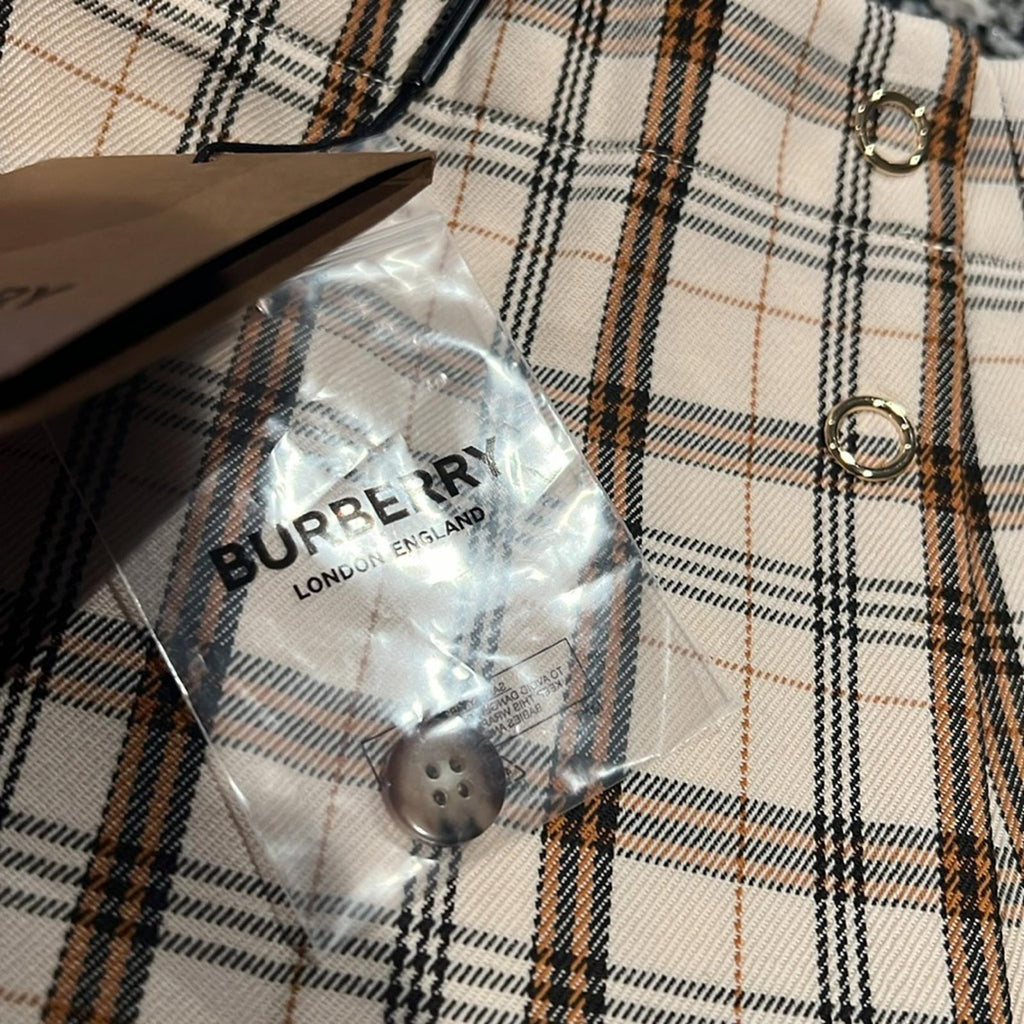 Burberry Kids Beige Check Logo Print Lianne Pleated Skirt, Size 4Y New w/Tag
