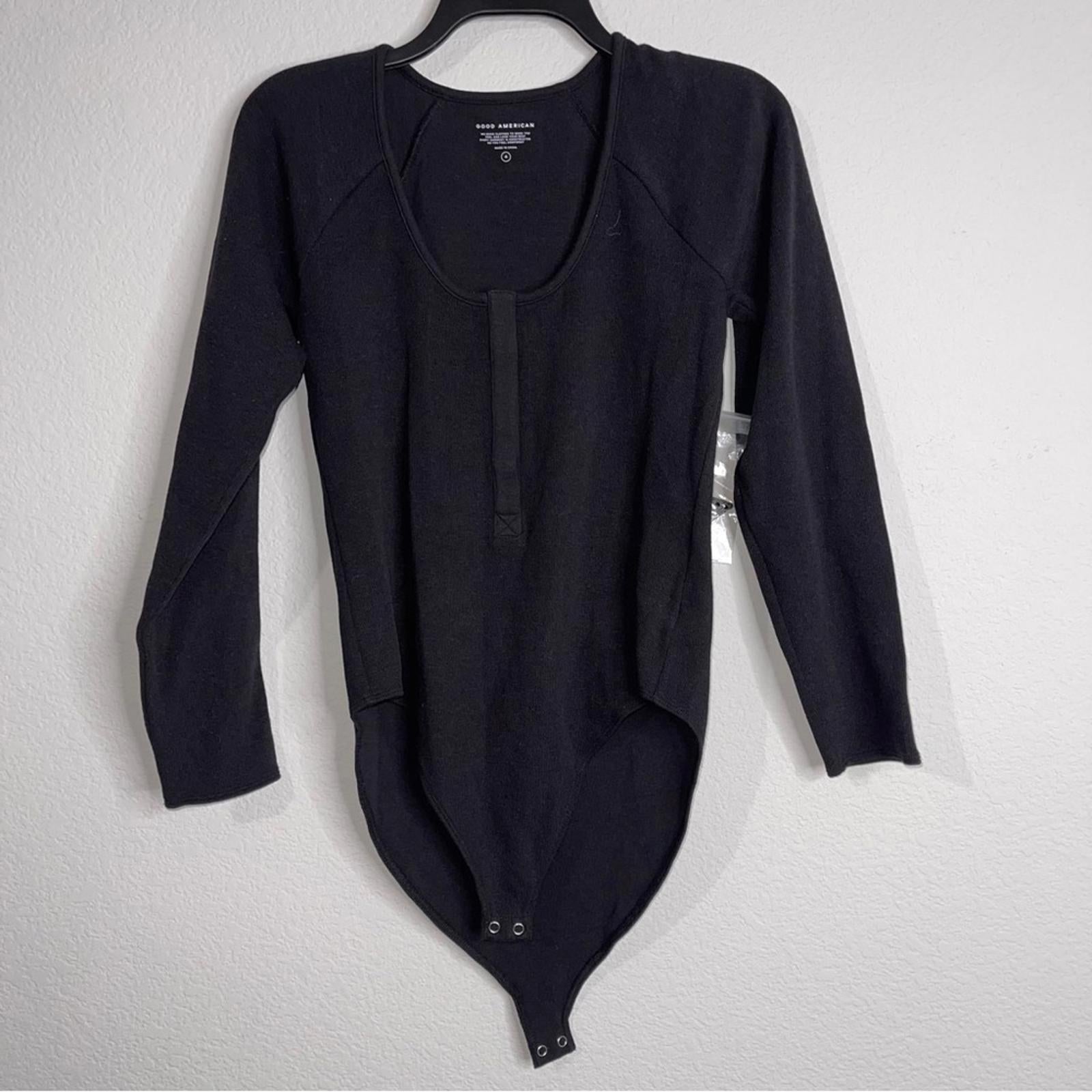 Good American Snap Front Bodysuit in Black, Long Sleeves Size 4/XL NEW w/Tag