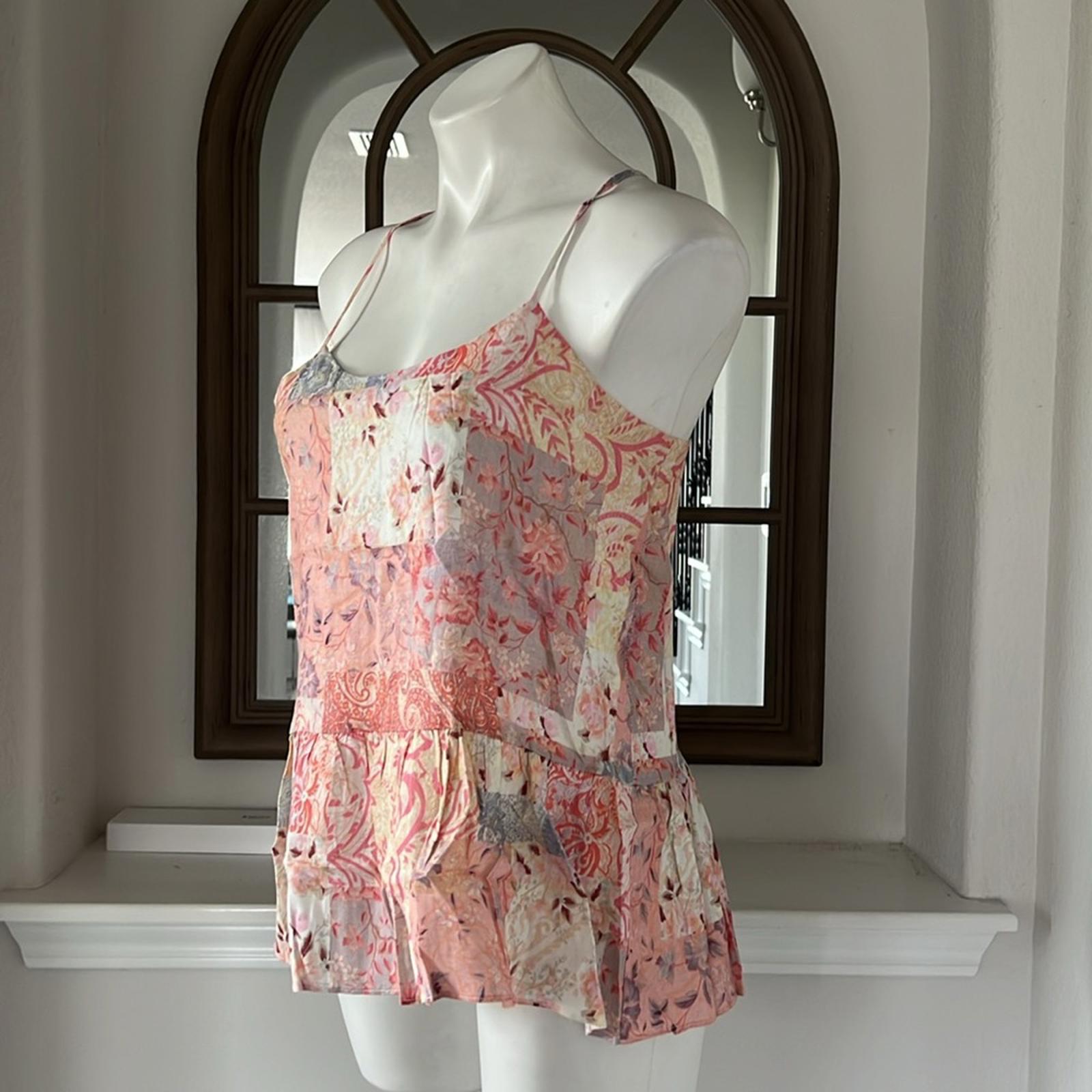 NEW Maisie Nordstrom Patchwork Floral Paisley Tank Top, Pink Blush Size XS