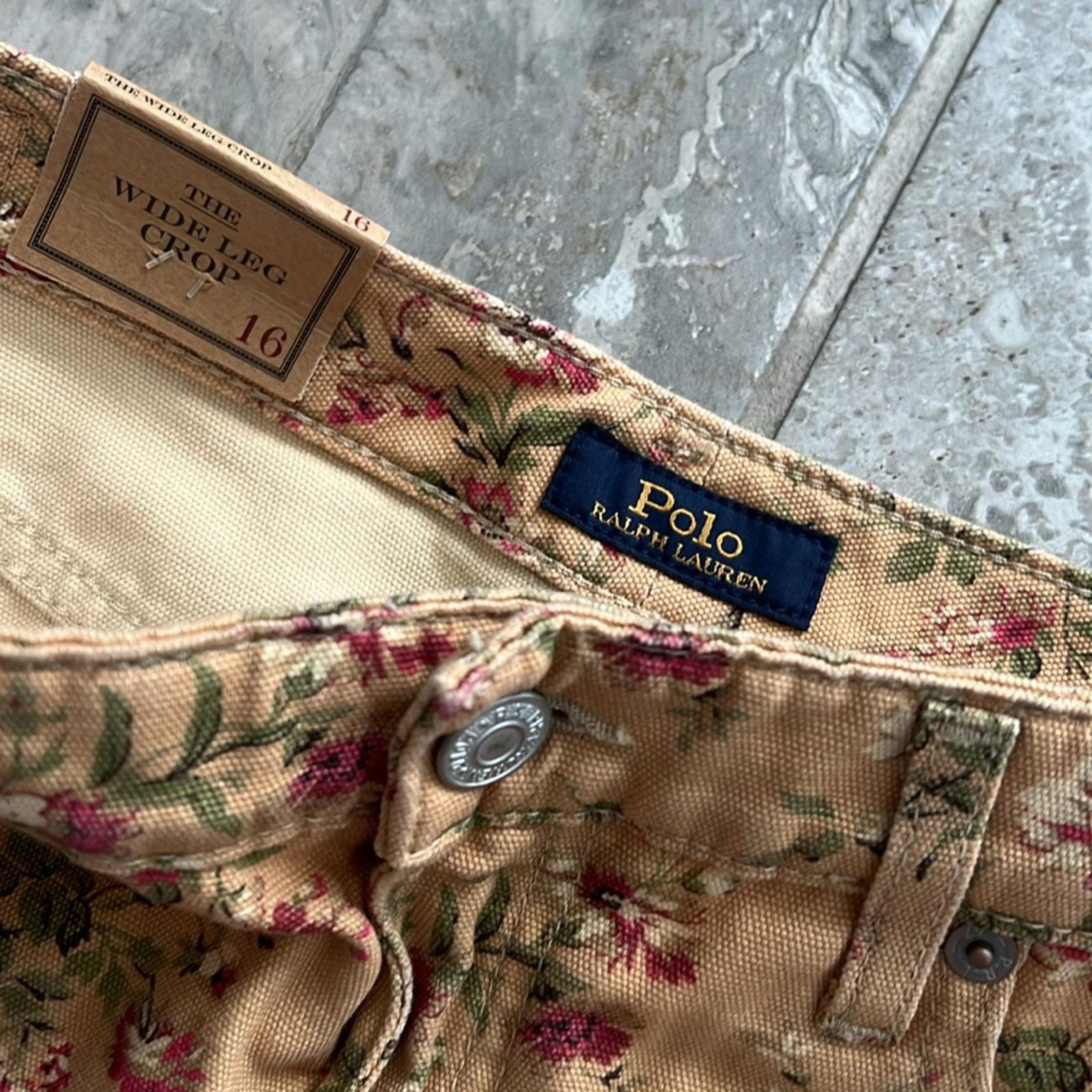 Ralph Lauren Floral Canvas Cropped Wide Leg Pants, Alvarado Wash, Size 16 NWT