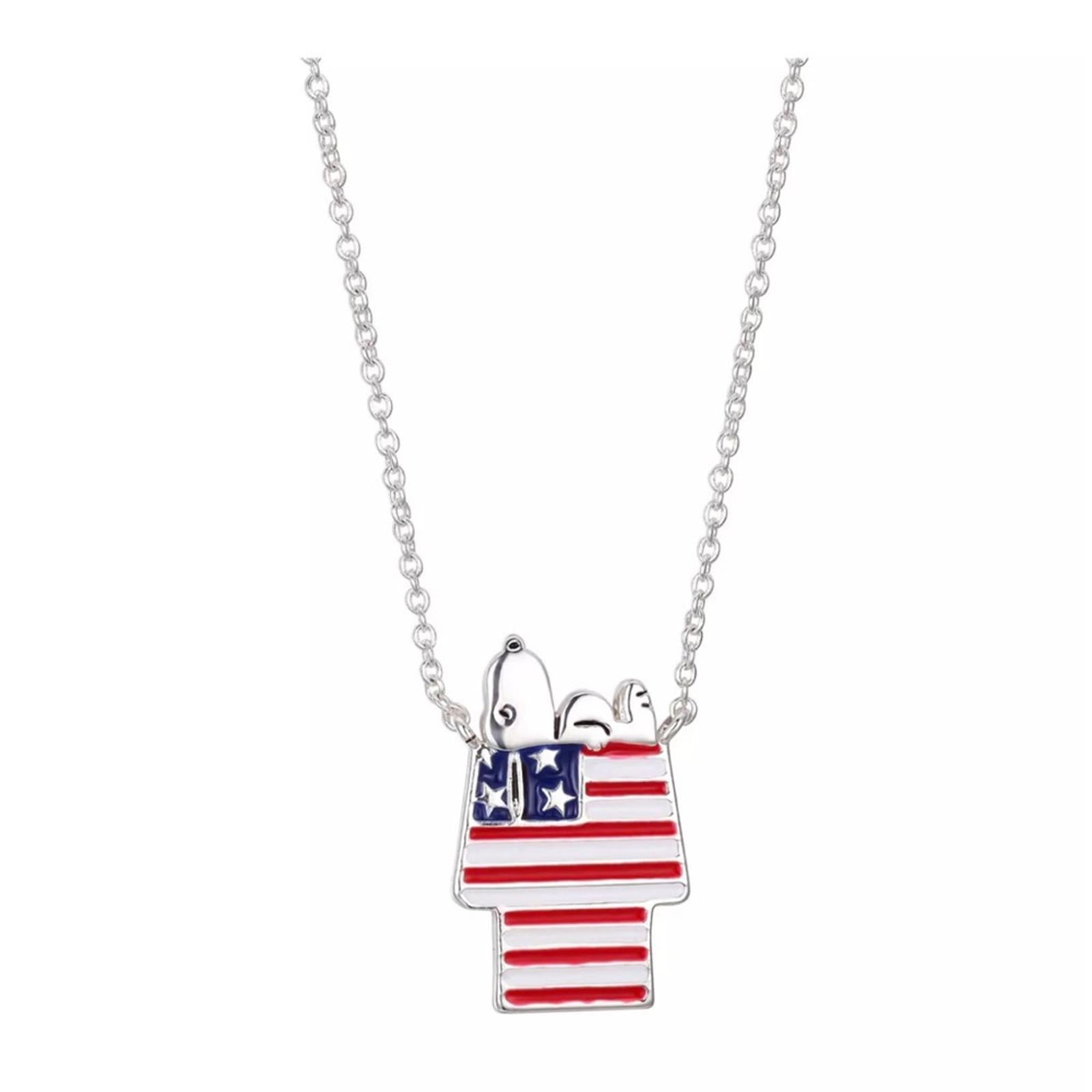 Unwritten Peanuts Silver Plated "Snoopy" Americana Dog House Pendant Necklace