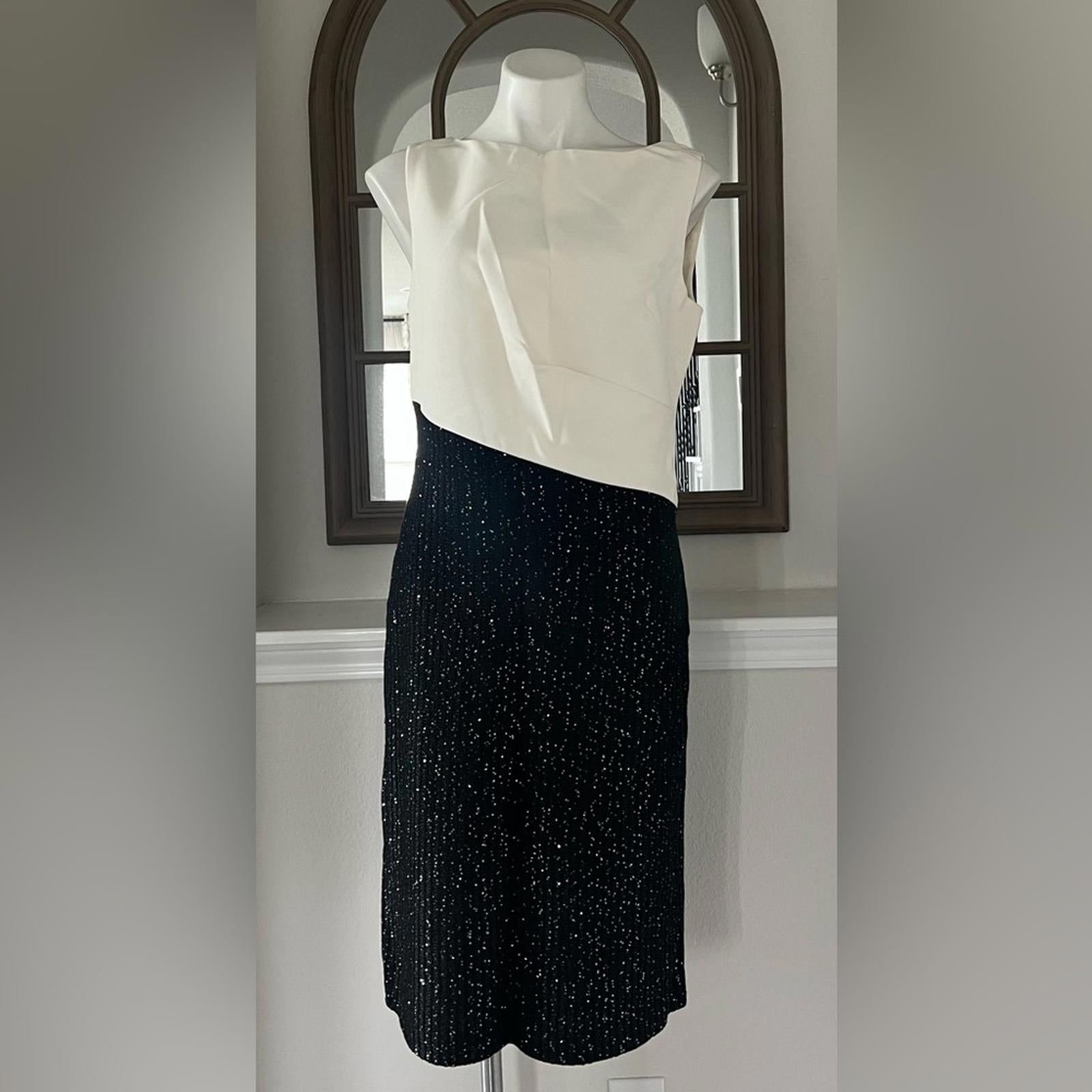 St. John Colorblock Tuxedo Bodice Dress w/Sequin Ribbed Knit, Size 10 NWT $1395