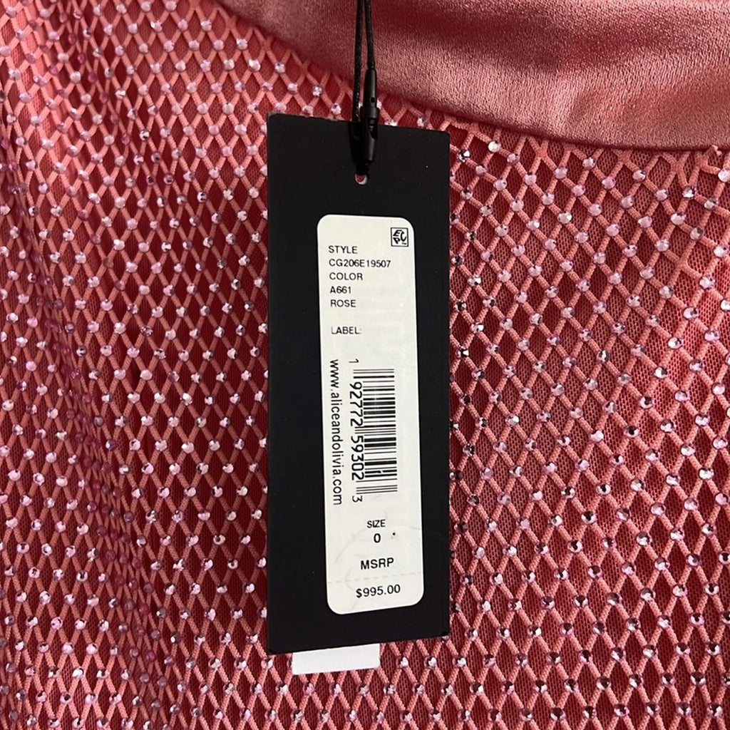 Alice + Olivia Michele Mesh Cutout Gown in Rose, Size 0 New w/Tag Retail $995