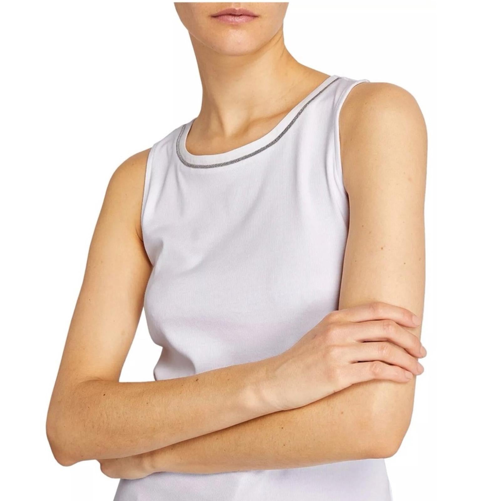 Fabiana Filippi Ball-Chain Trim Tank Top in White, Size XS New w/Tag