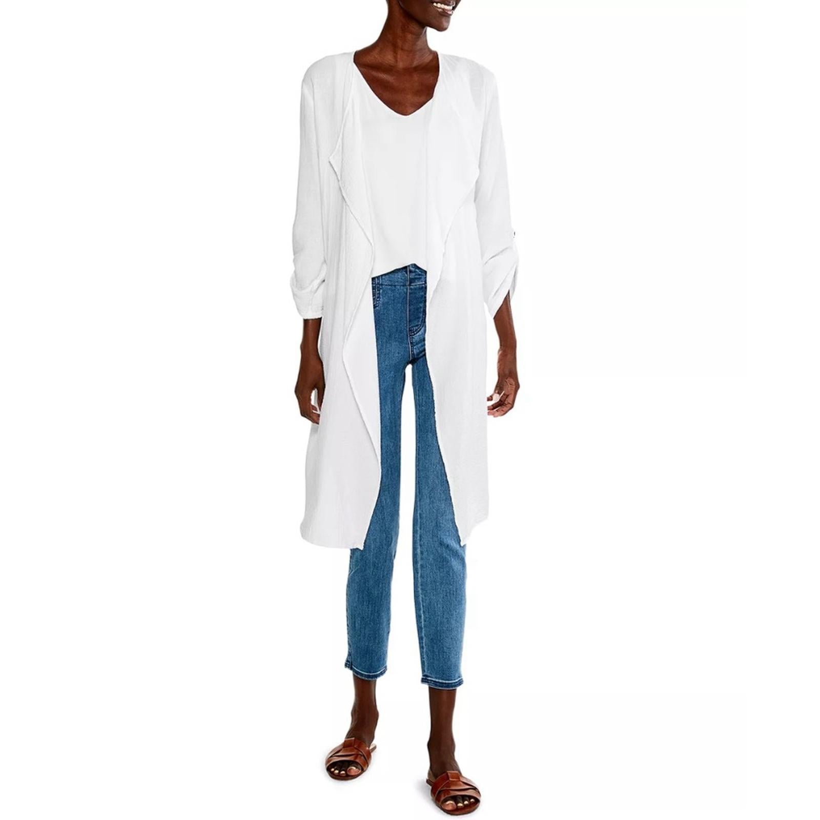 Nic+Zoe Double Gauze Open Front Sweater in White, Size S New w/Tag Retail $158