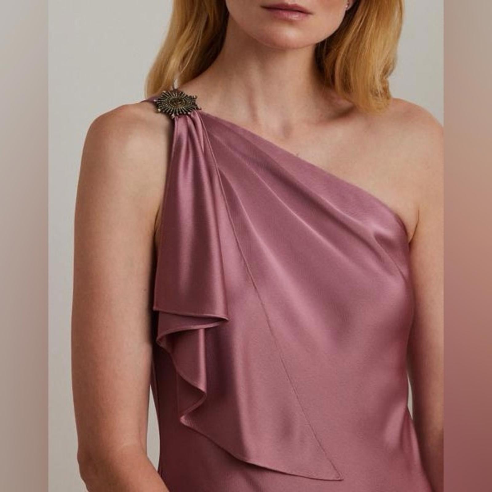 Ralph Lauren Satin Charmeuse One-Shoulder Gown Maxi Dress, Size 8, New w/Tag