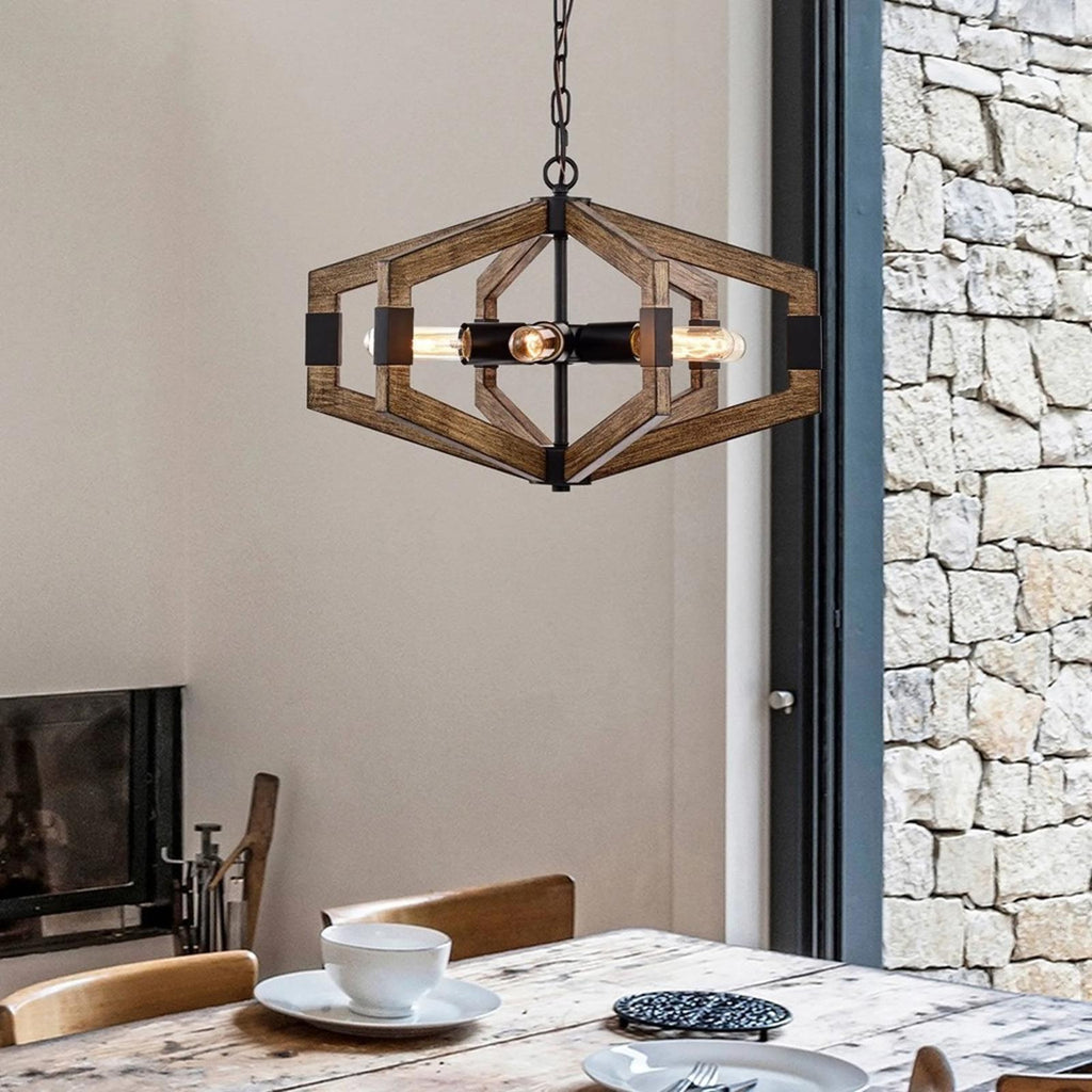 Warehouse of Tiffany 6-Light Kraven Imitation Wood Grain Abstract Chandelier NEW