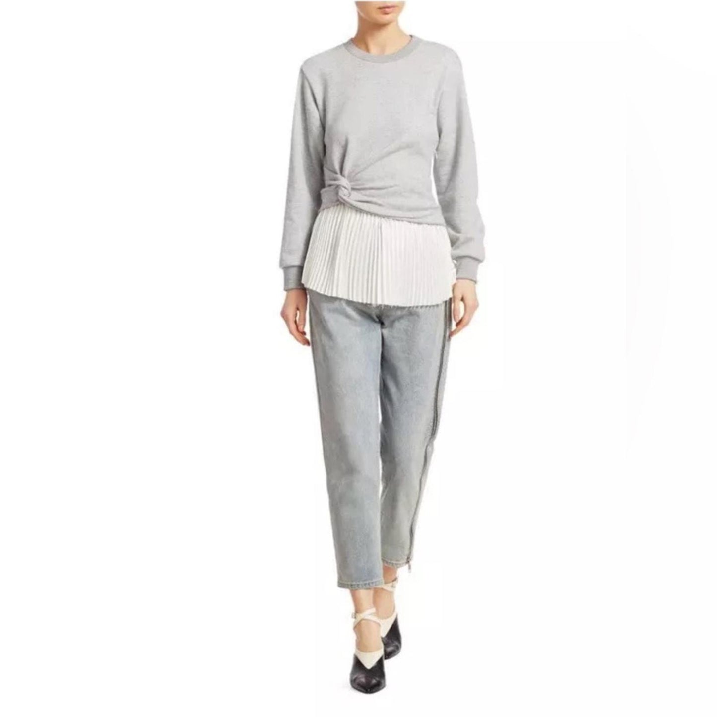 3.1 Phillip Lim Twist Detail Pleated Peplum Long-Sleeve Top, NEW, Size S