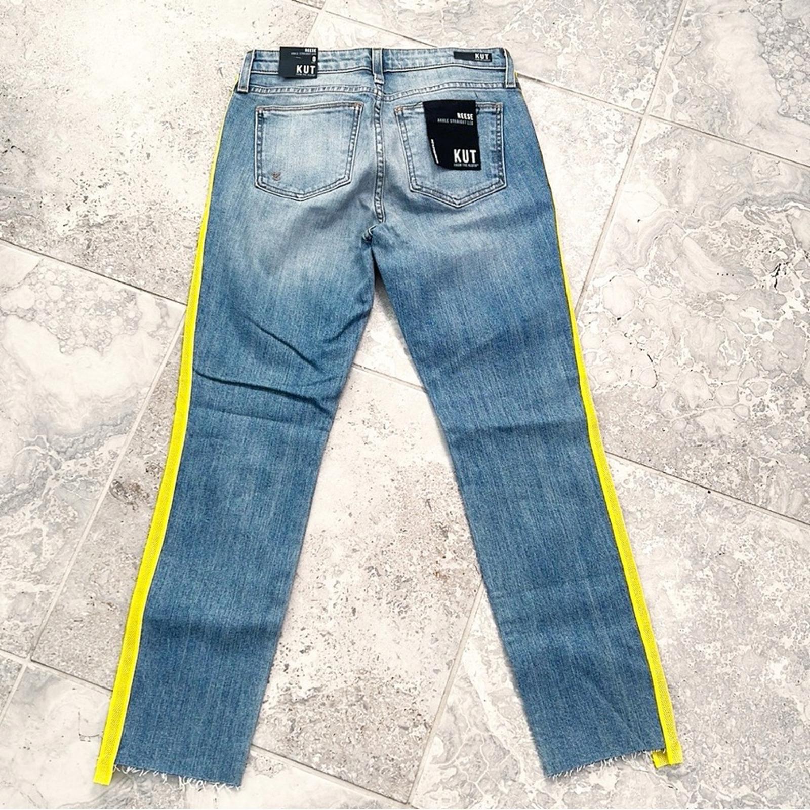 KUT from the Kloth Reese Yellow Stripe Ankle Straight Leg Jeans Size 0 New w/Tag