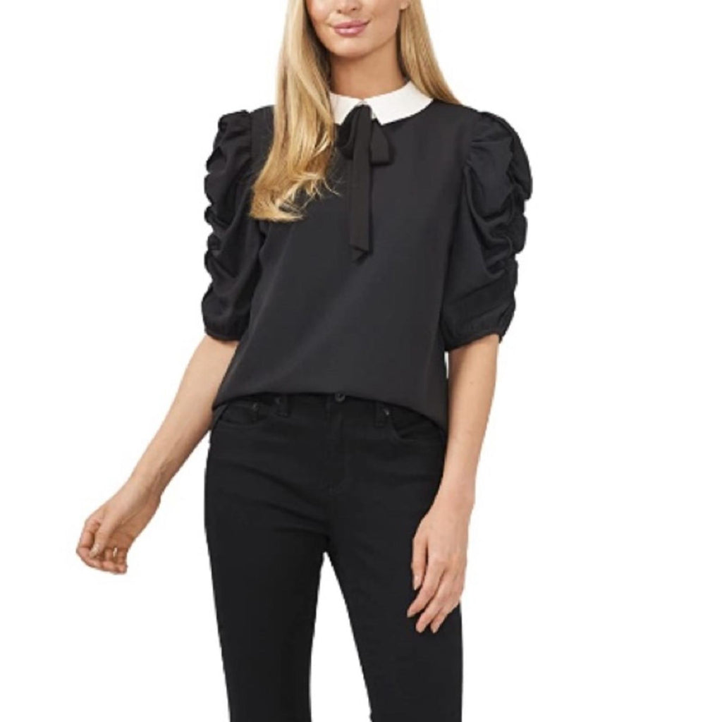 Cece Collared Puff Sleeve Blouse in Rich Black, Size XS New w/Tag Retail $89