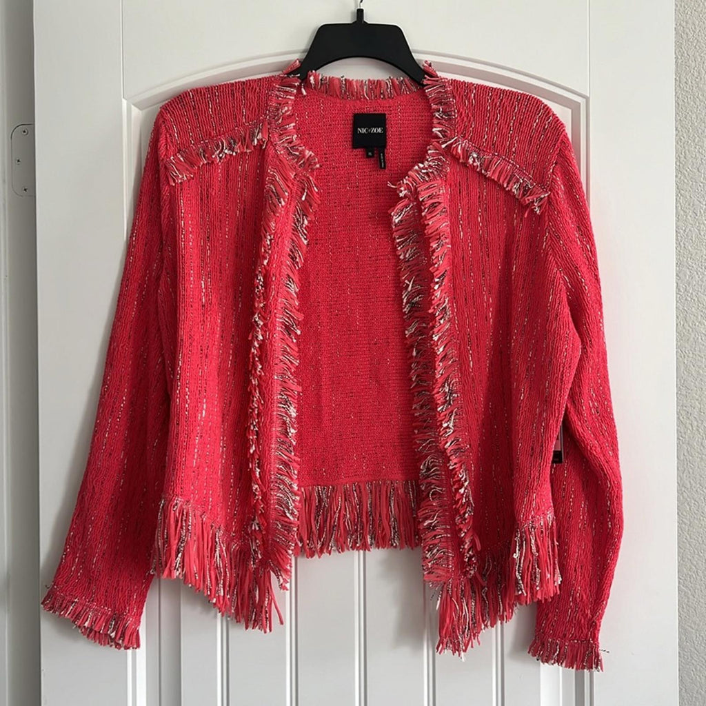 NIC+ZOE Fancy Fringe Jacket in Watermelon, Size XL New w/Tag