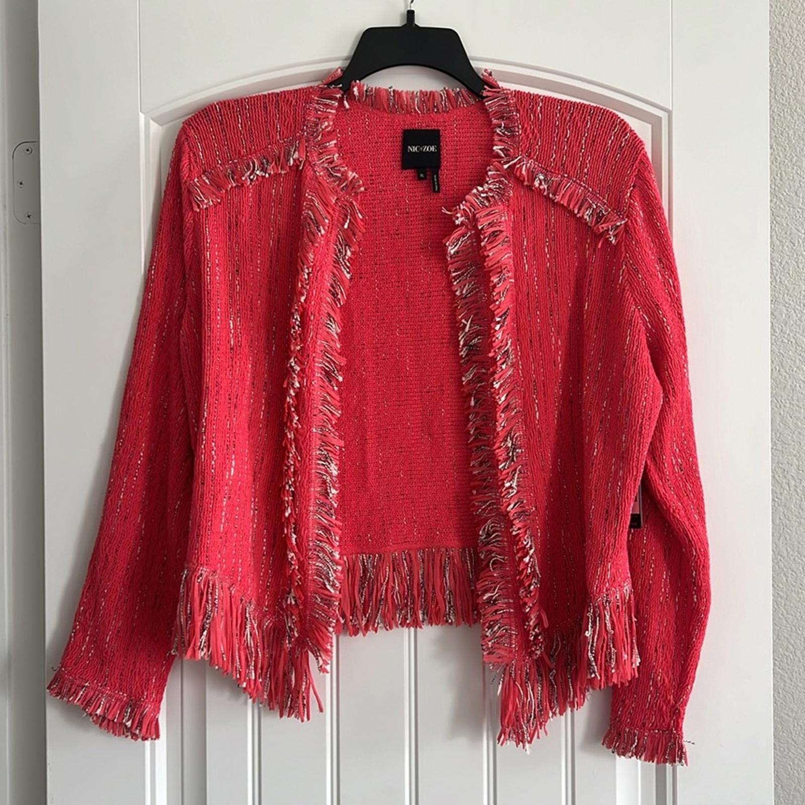 NIC+ZOE Fancy Fringe Jacket in Watermelon, Size XL New w/Tag