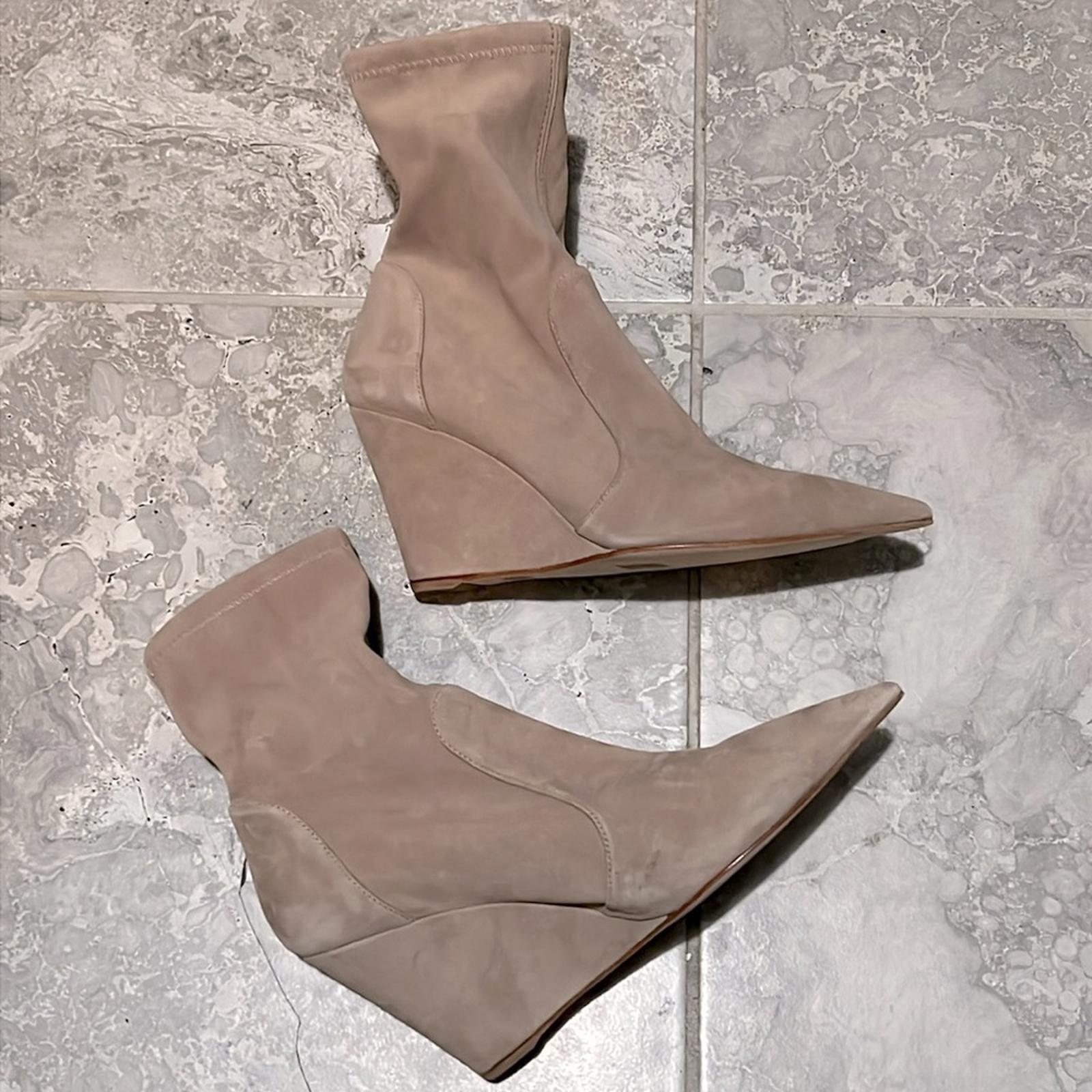 Stuart Weitzman Stuart Concealed-Wedge Sock Bootie Cashmere Stretch, NWT, Size 8