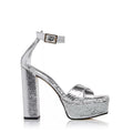 Good American Snake Embossed Platform High Heel Sandals in Silver, 6.5 NWT $185