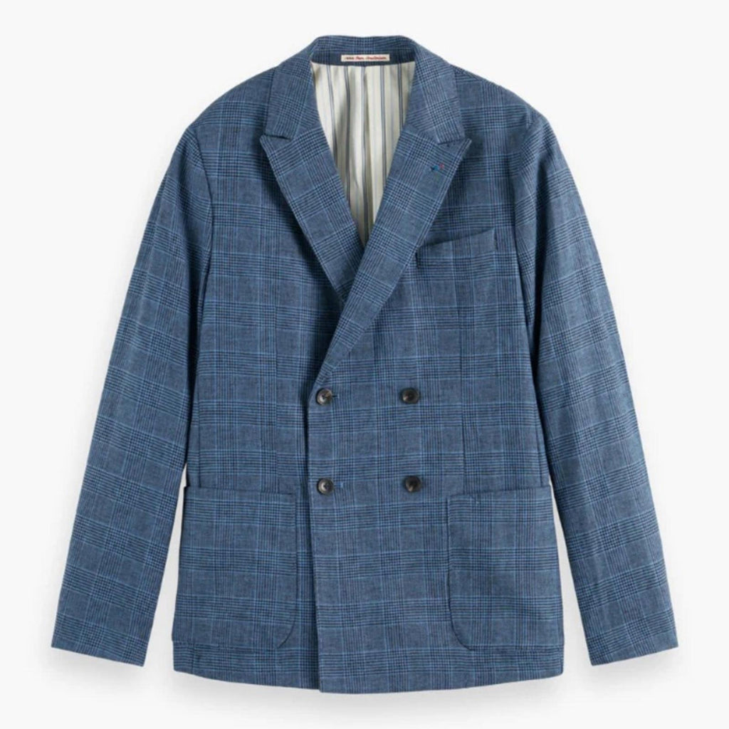 Scotch & Soda Double-Breasted Check Blazer in Blue, Size XXL NEW w/Tag $308