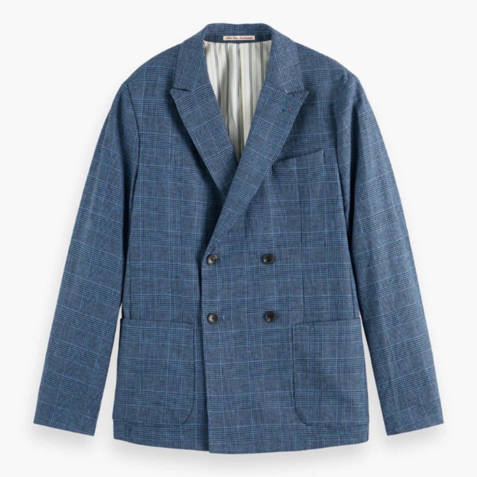 Scotch & Soda Double-Breasted Check Blazer in Blue, Size XXL NEW w/Tag $308