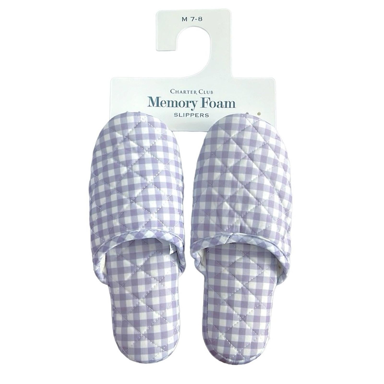 Charter Club Quilted Gingham Clog Slippers in Purple/White Size Medium (US 7-8)