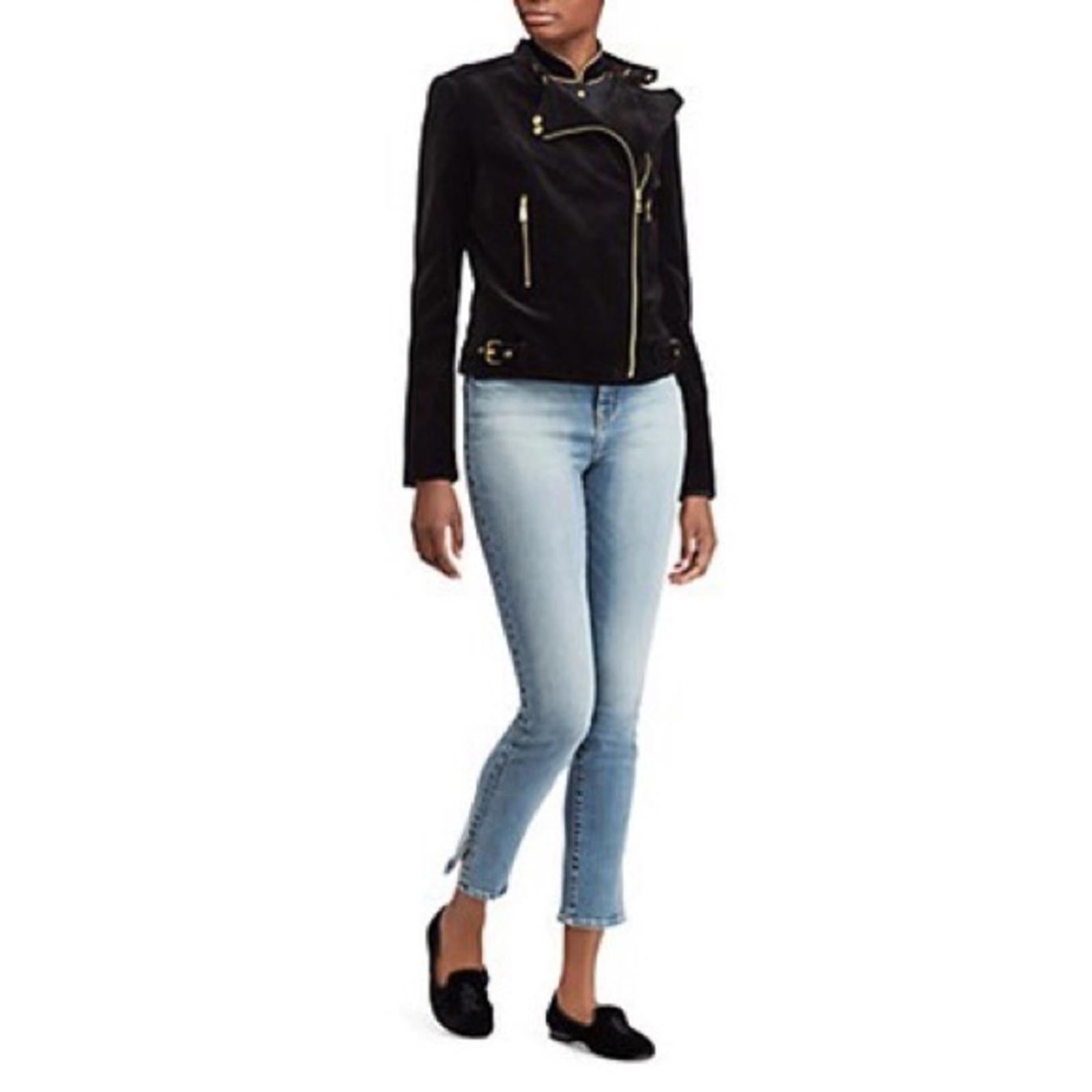 Lauren Ralph Lauren Stretch-Velvet Moto Jacket Cotton, Size 16 NEW Retail $295