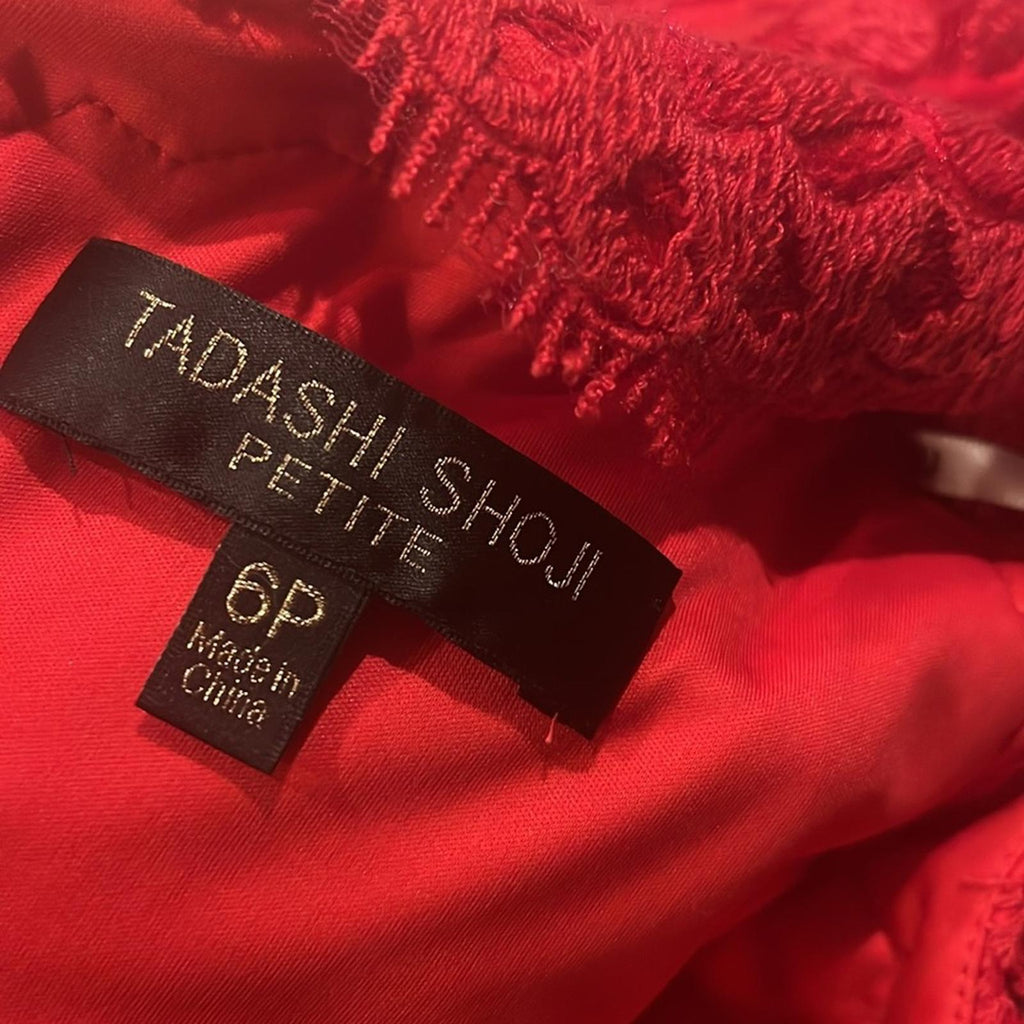 Tadashi Shoji Petite Caria Embroidered Lace Dress in Red, Size 6P Retail $368