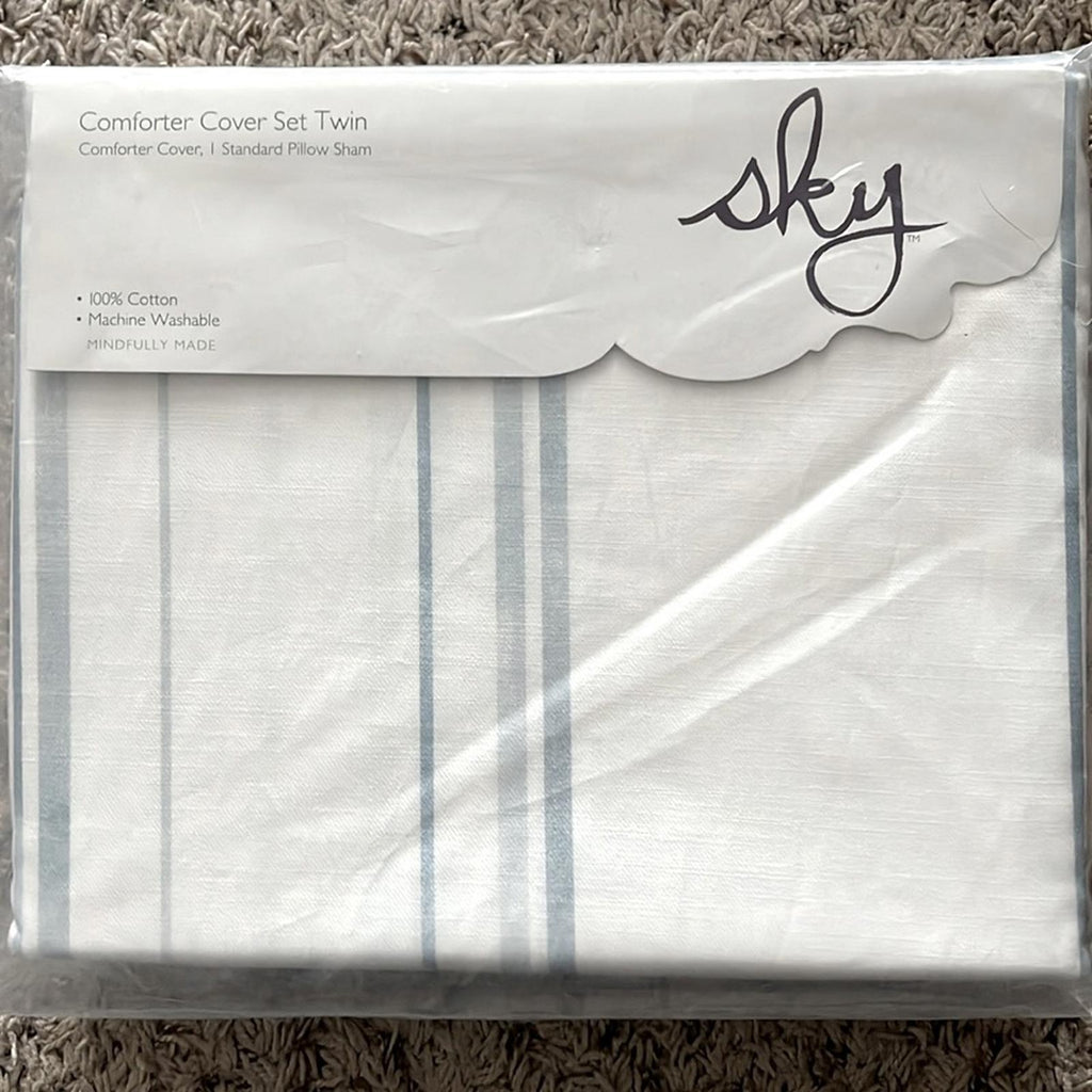 Sky Bristol Stripe Duvet Cover Set, Twin New w/Tag $230 - SOLD OUT