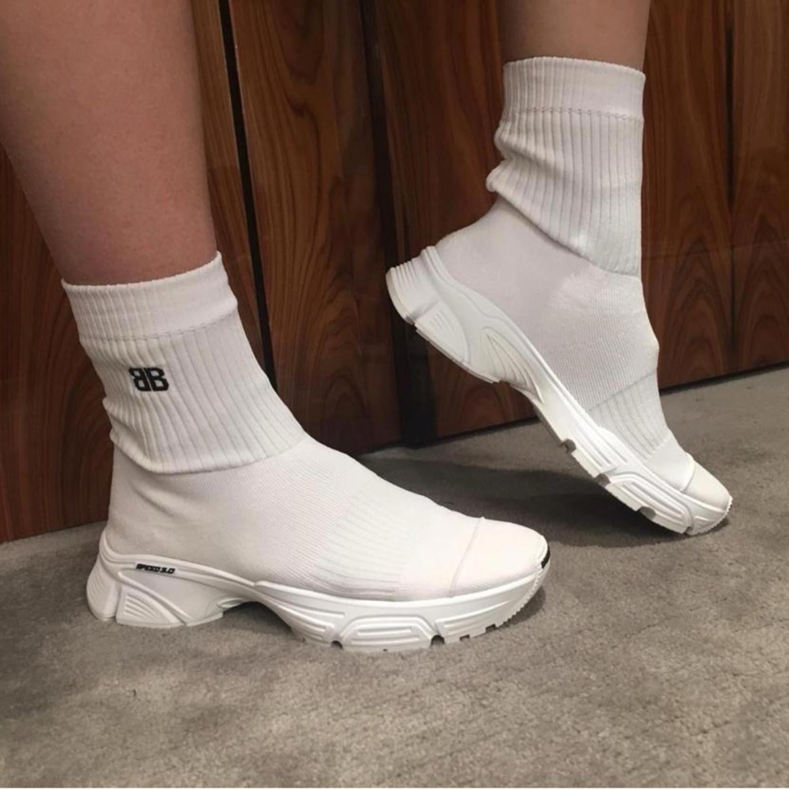 Balenciaga Speed 3.0 Knit High Top Sock Sneakers in White, Size 40 NEW in Box