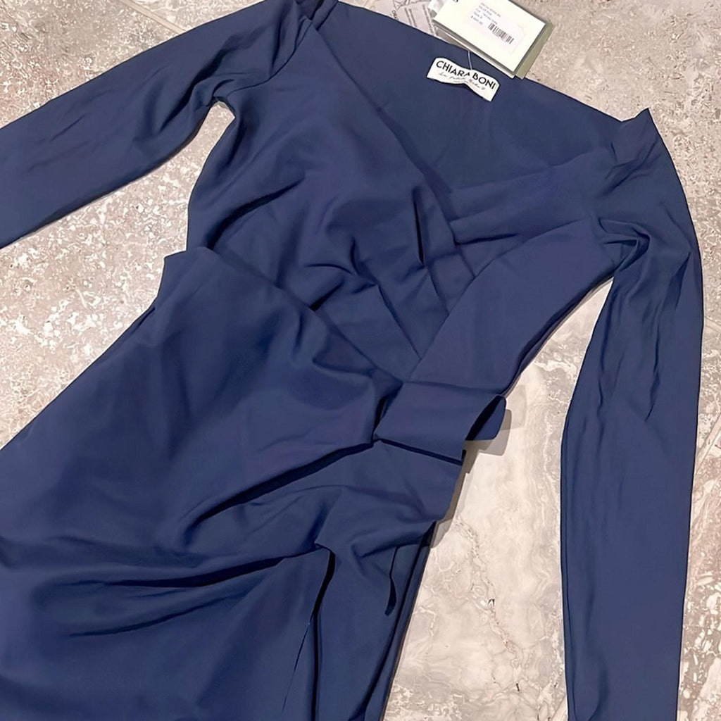 Chiara Boni La Petite Robe Silveria Off-the-Shoulder Dress in Navy, NWT, Size 6