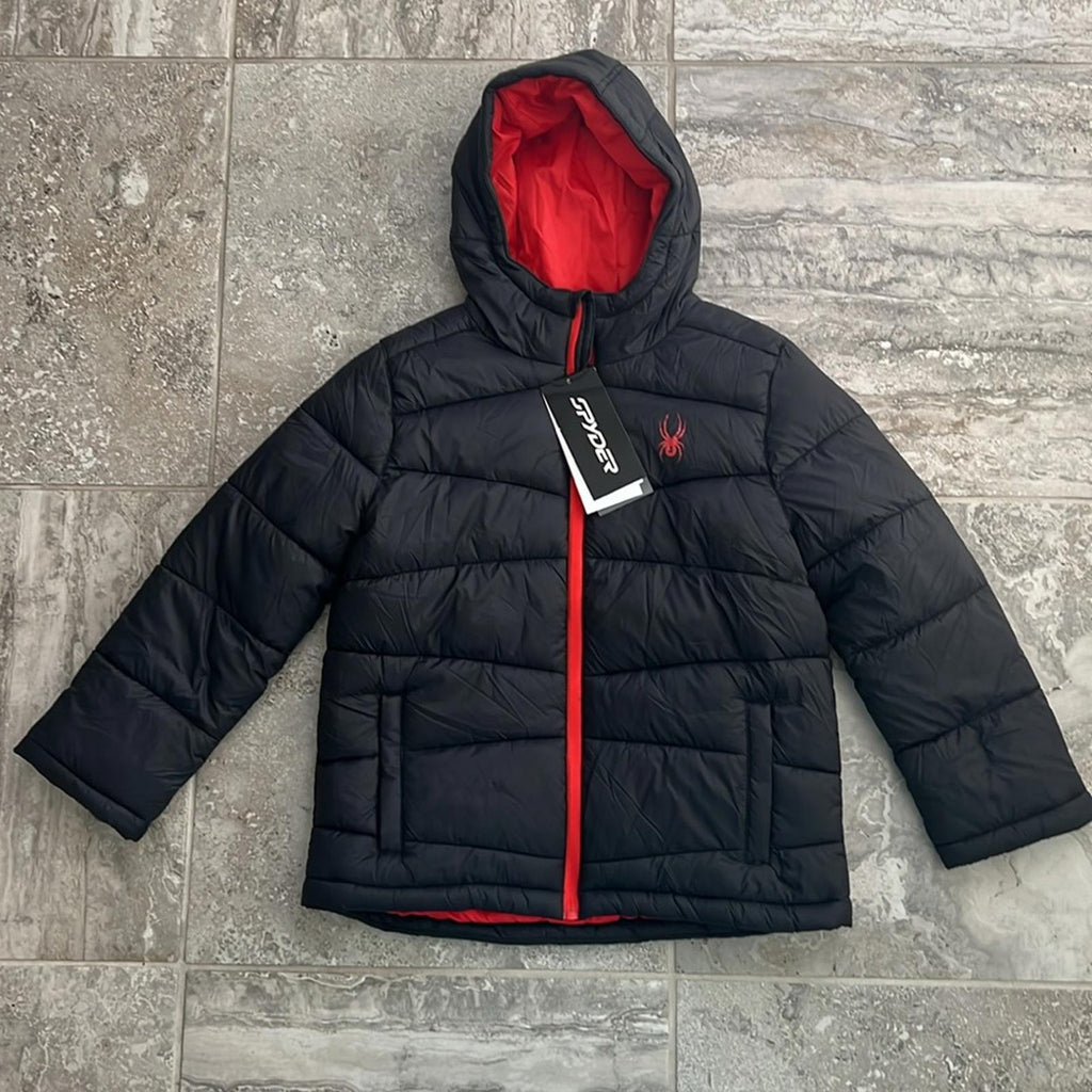 Spyder Kid’s District Hooded Puffer Jacket in Black Size L, New w/Tag