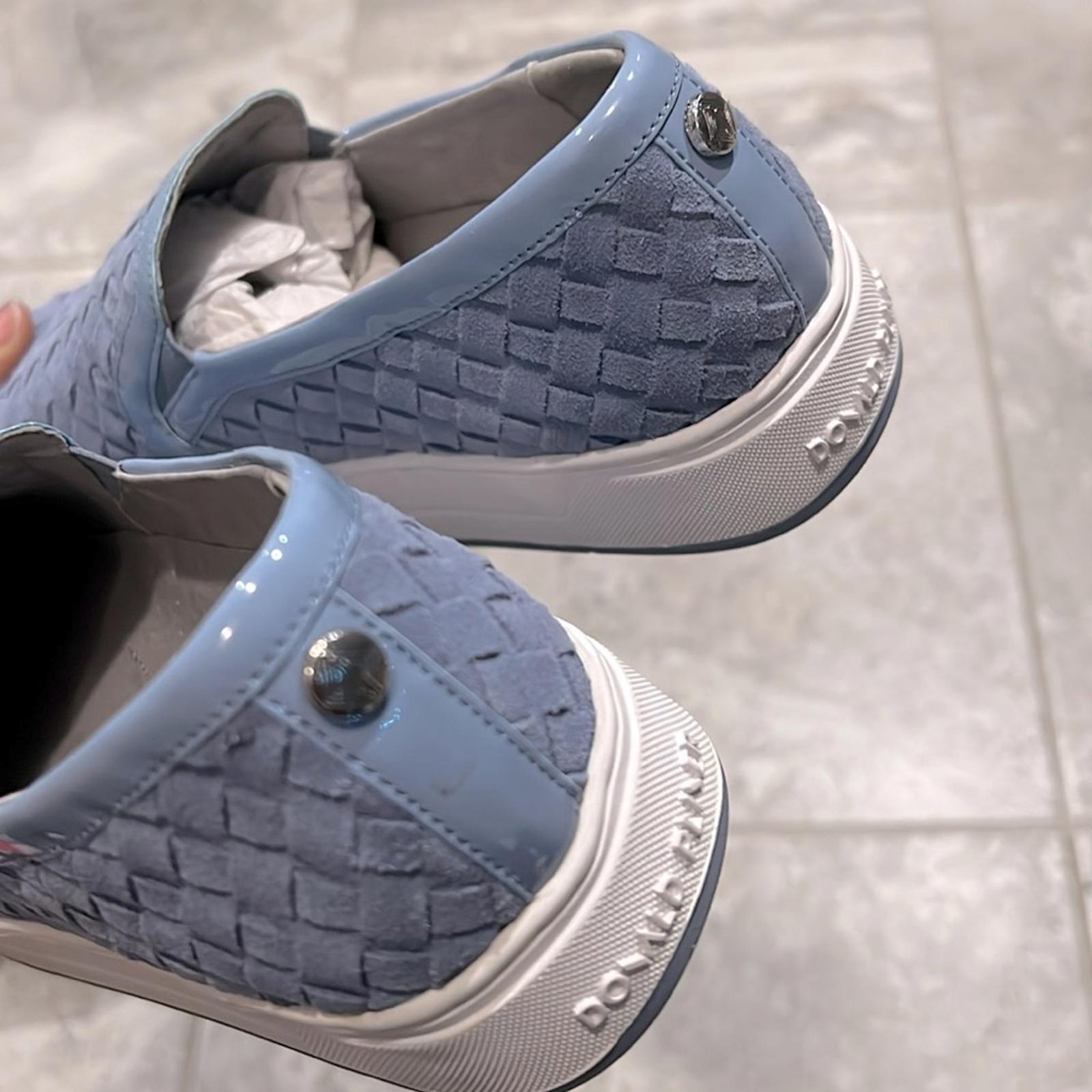 Donald Pliner Rally Woven Slip-On Sneakers in Denim Calf Suede Size 5.5 NWT