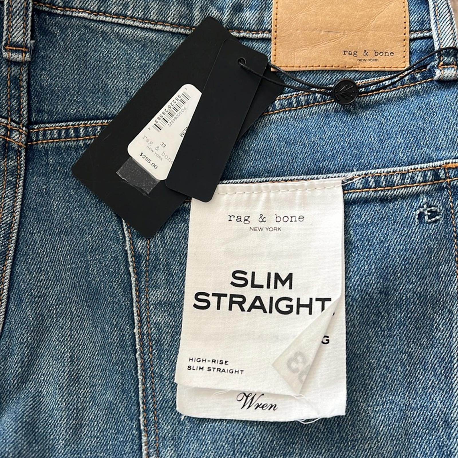 Rag & Bone Nina High-Rise Ankle Slim Straight Cigarette Jeans, Size 33 New w/Tag