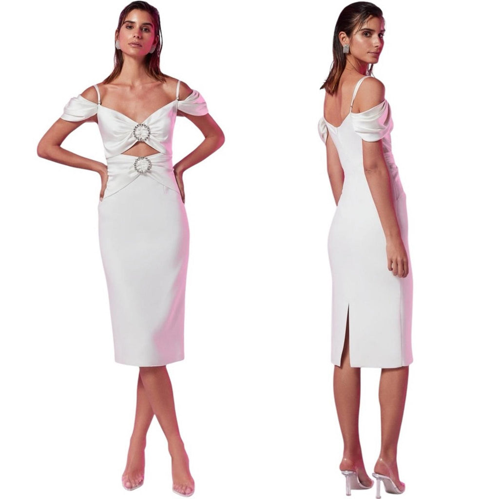 GiGii’s Luminary Reflection June Dress w/Swarovski Stone Details, White XS NWT