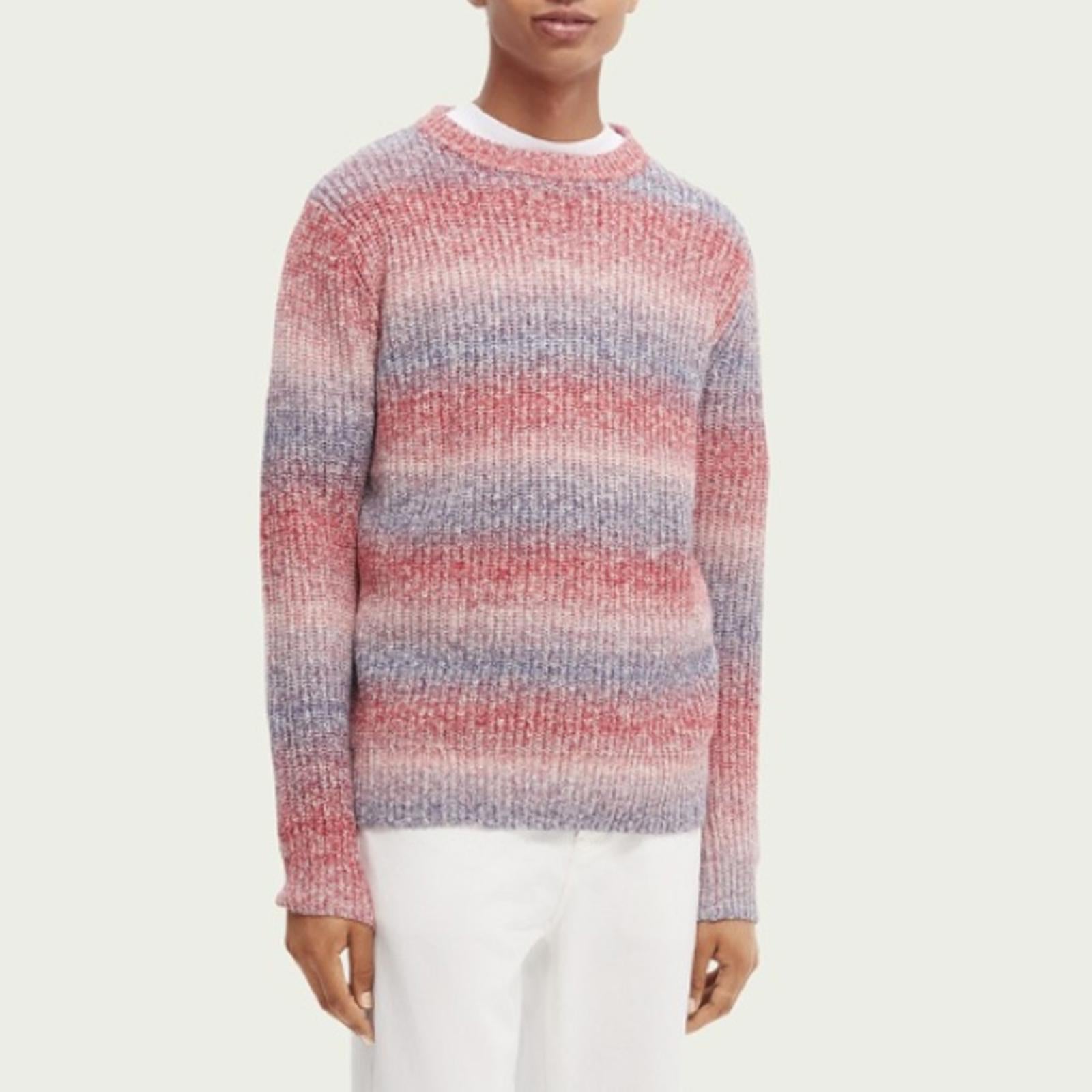 Scotch & Soda Gradient Cotton-Blend Crewneck Sweater in Blue Combo Size L NWT