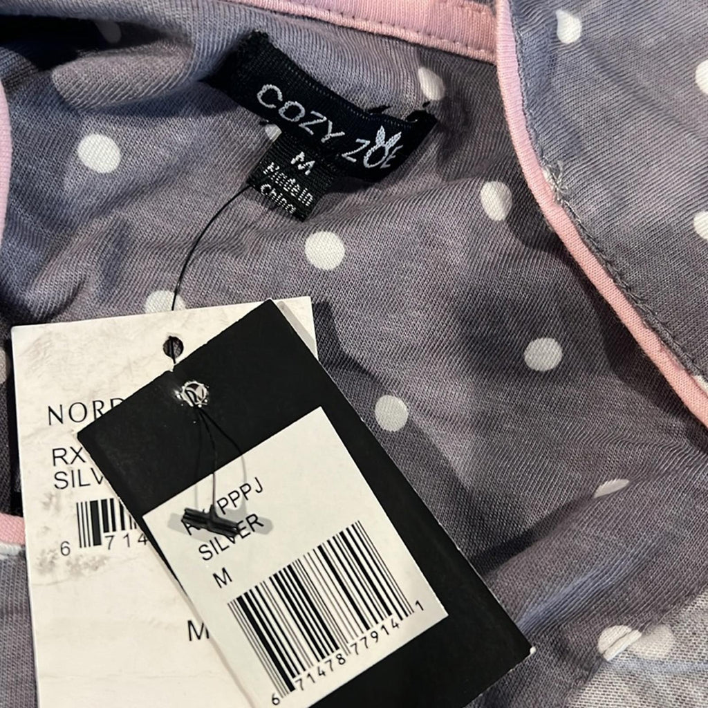 NWT Cozy Zoe Polka Dot Pajama 2-Piece Set in Silver/Gray Size M New w/Tag