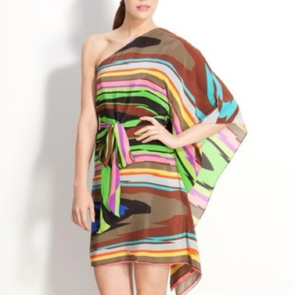 Milly of NY Silk One Shoulder Dress, Multicolor Size 4 EXCELLENT!