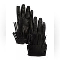 Bloomingdale's Fancy Fringed Leather Gloves in Black, Size 6.5 New w/Tag $158