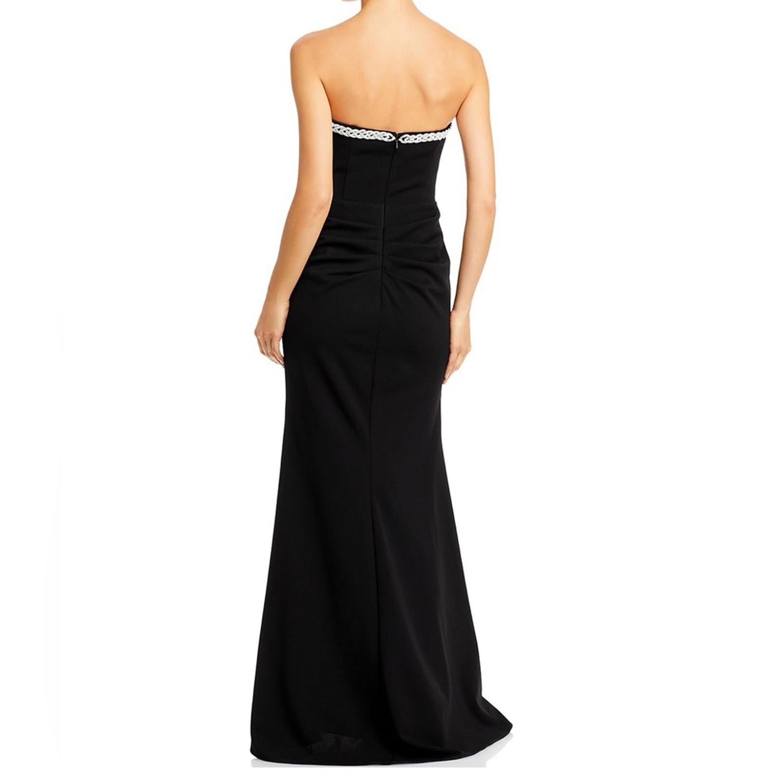 Aqua Braid Trim Strapless Gown in Black, Size 2 New w/Tag $268