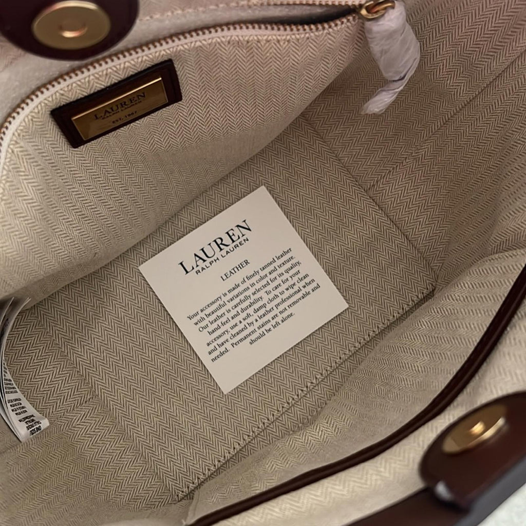 Lauren Ralph Lauren Leather Medium Witley Bucket Bag in Dark Mahogany, NEW