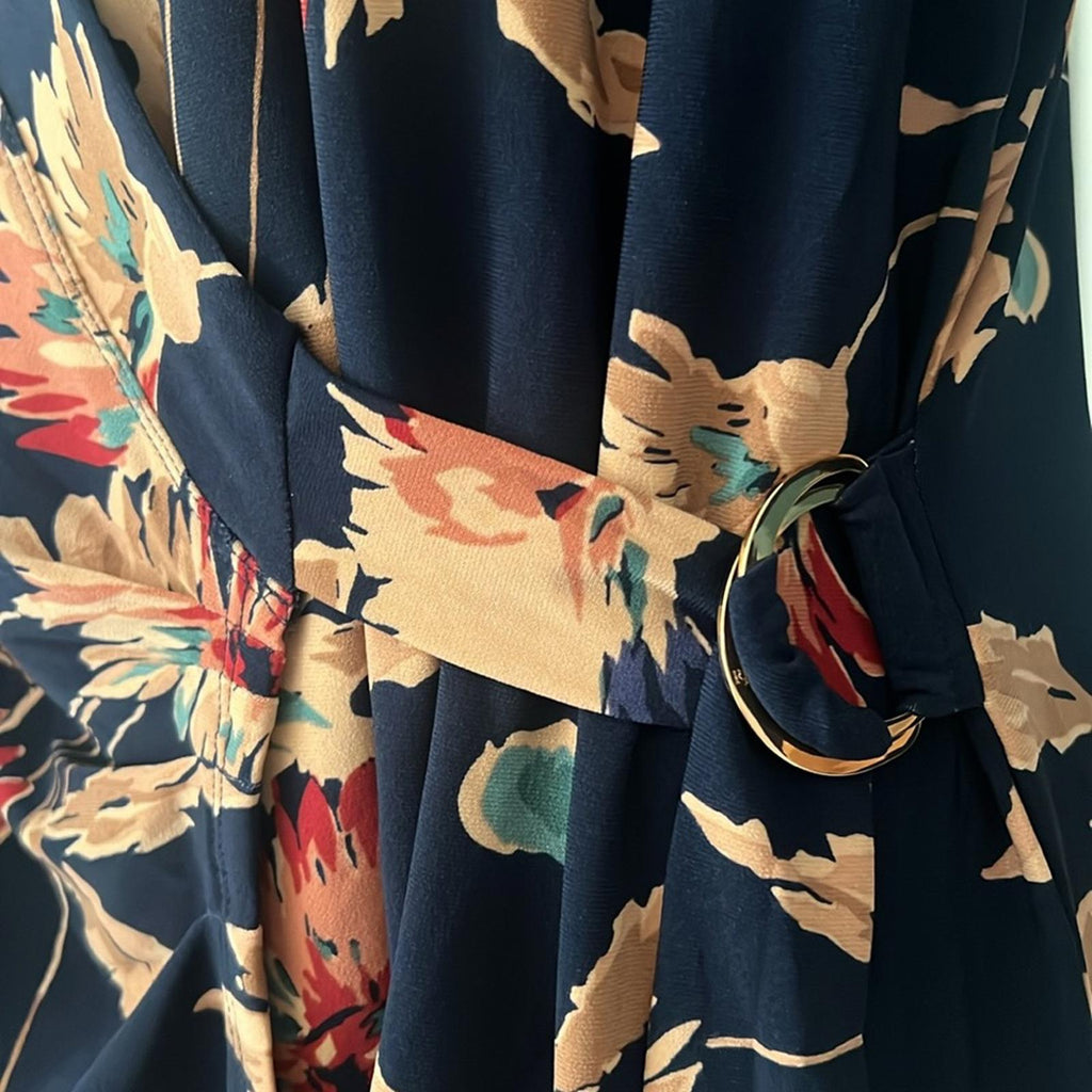 Lauren Ralph Lauren Floral Stretch Jersey Top in Navy Tan Multi Size 1X NWT