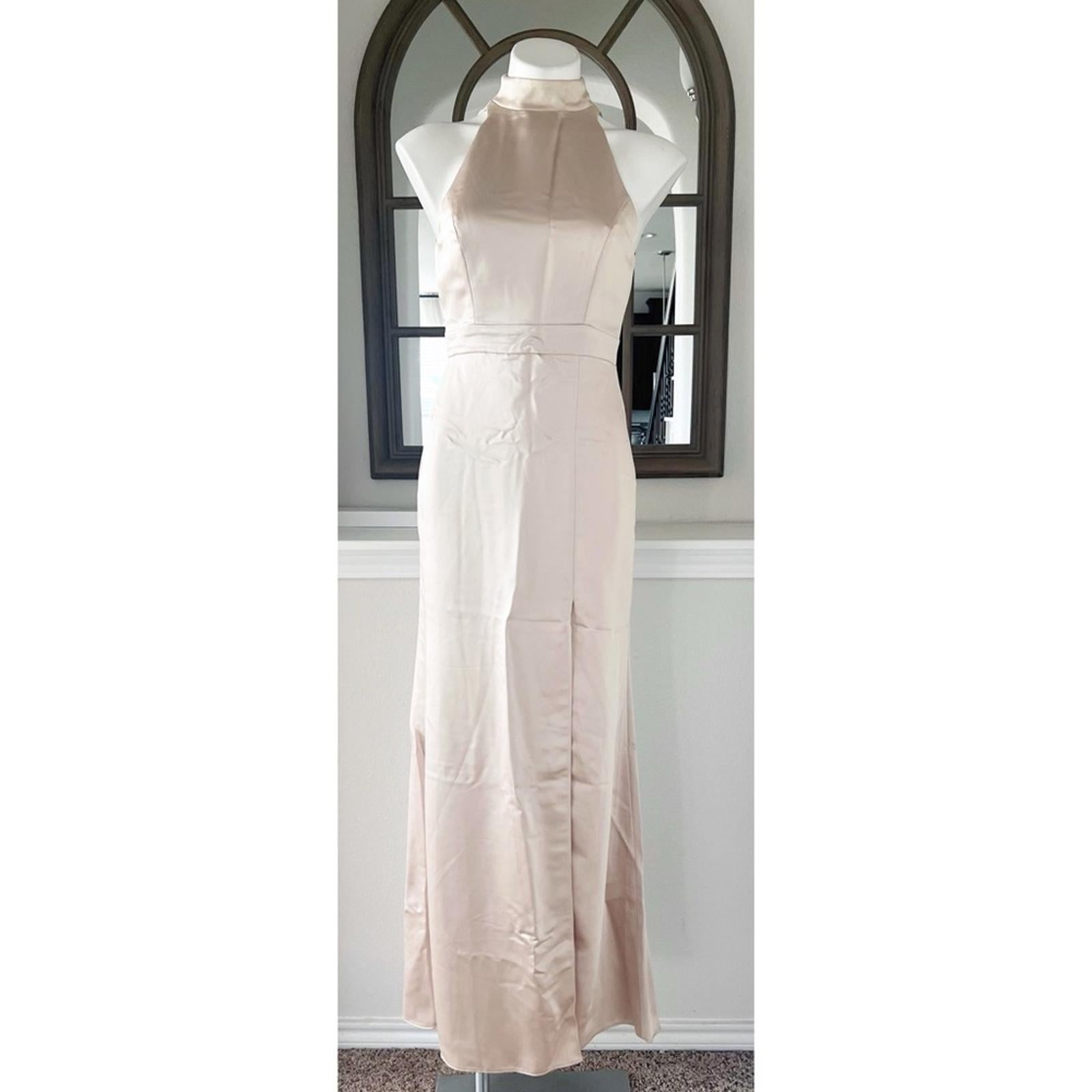 NEW Lovely High Neck Backless Maxi Dress With Slim Belt, Champagne Size 2, $242