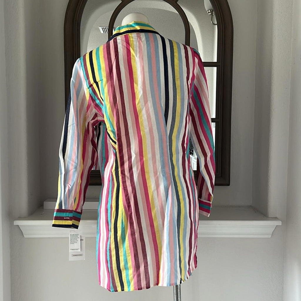 Lena Gabrielle Linen-Blend Summer Stripe Shirt, Size XL New w/Tag $120