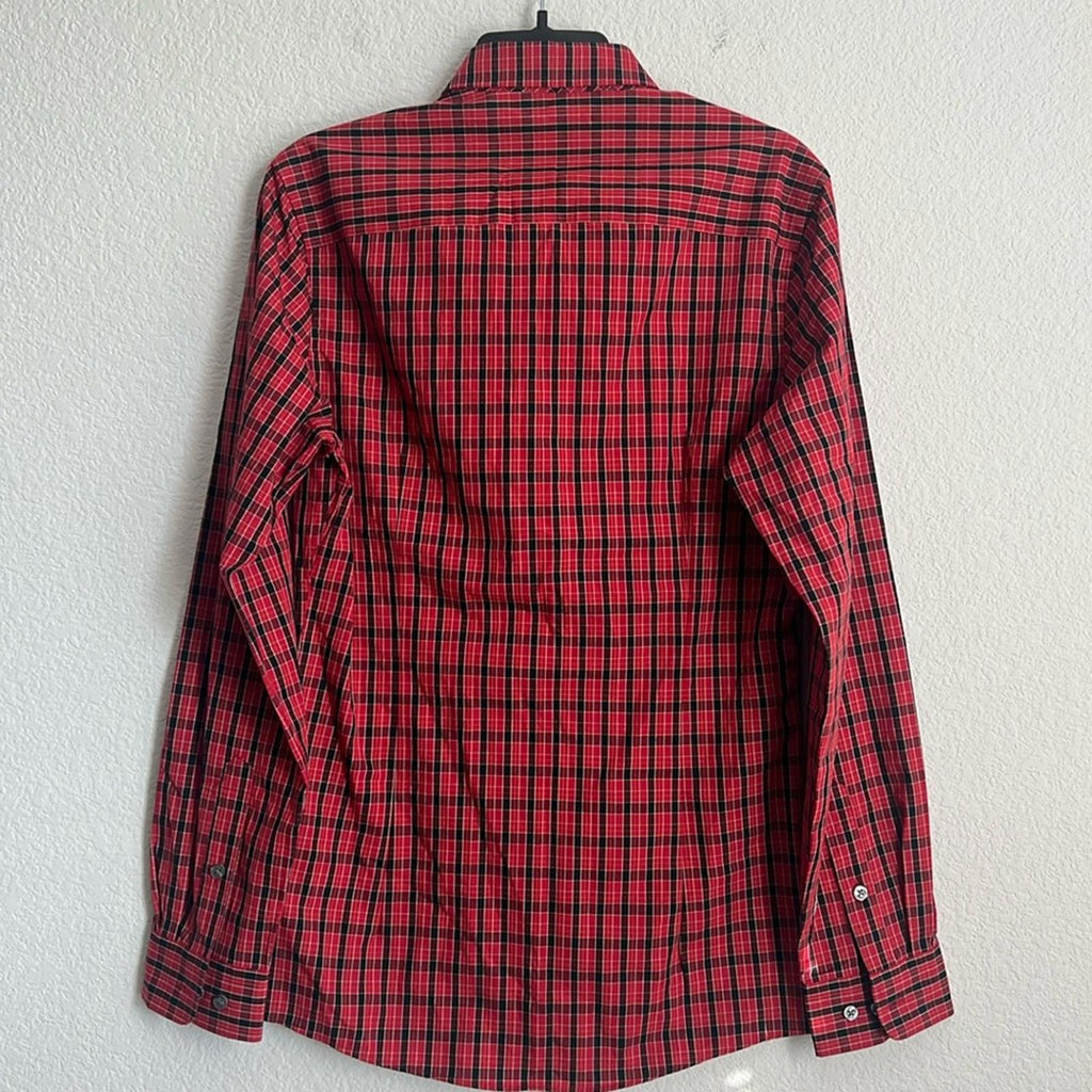 Club Room Men's Slim Fit Plaid Dress Shirt in Red/Black, NWT, Size S